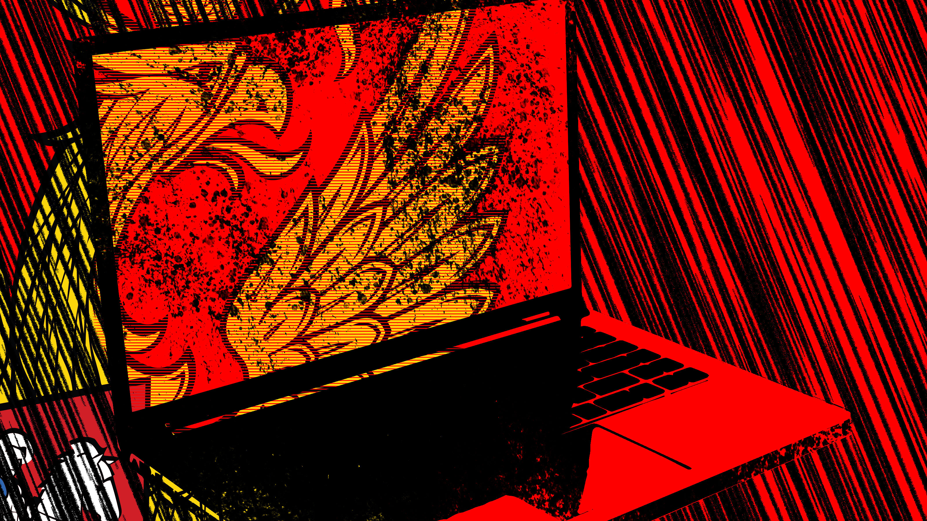 A graphic depiction of open laptop overlaying Red Square in Moscow and the logo of Russia's foreign intelligence service SVR.
