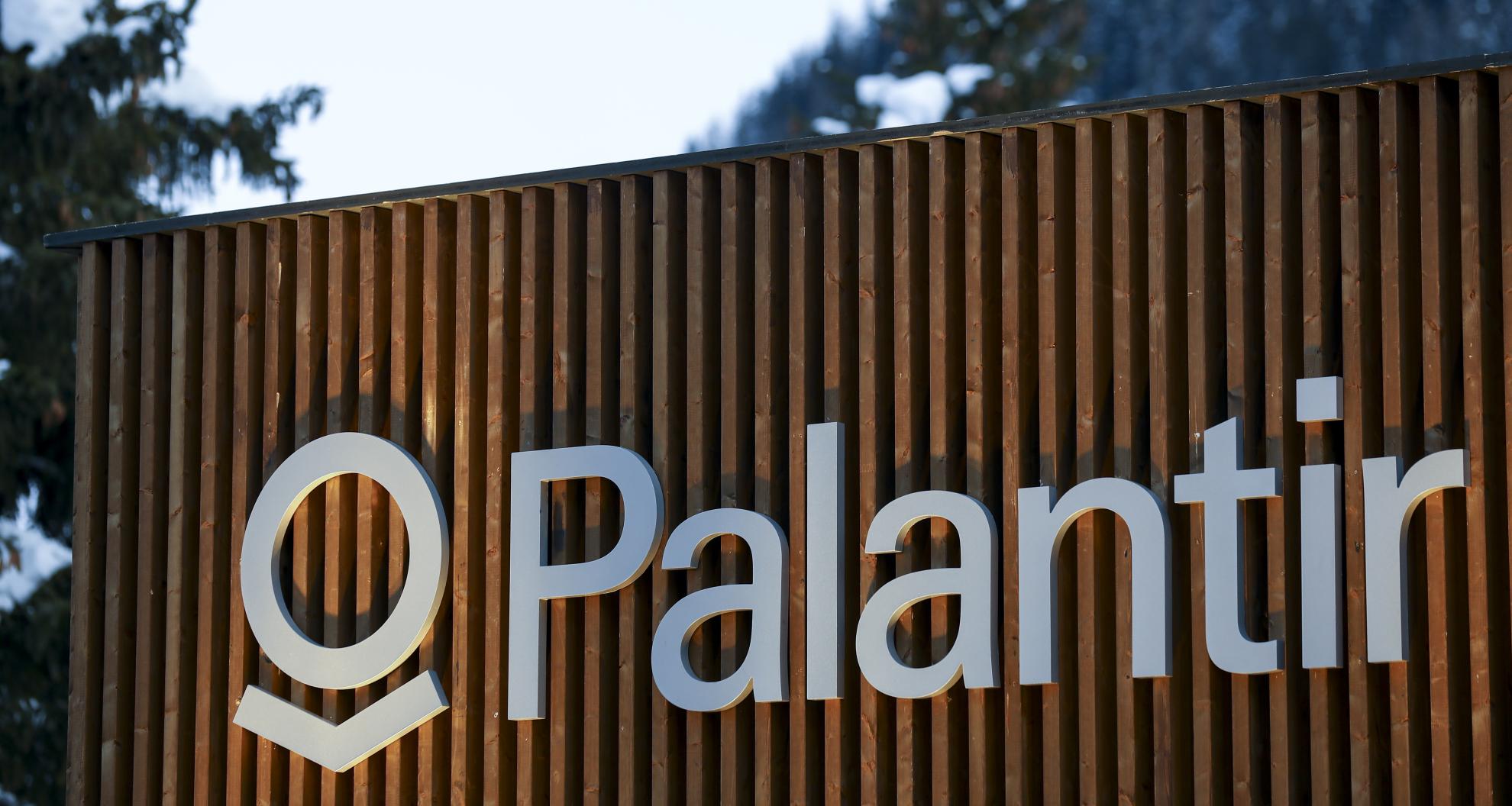 A logo for Palantir Technologies Inc. sits on a pop-up office