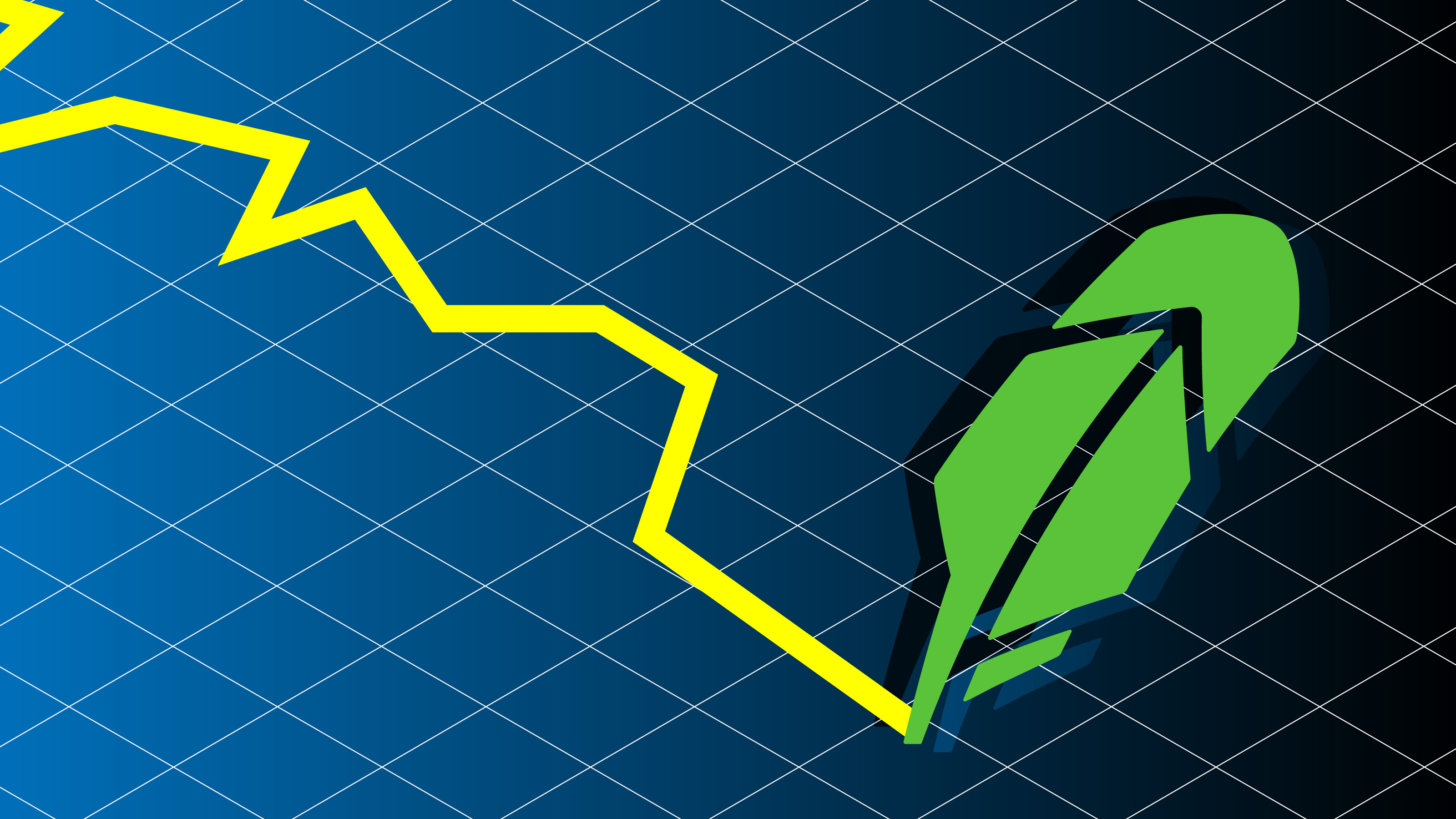 jagged line written by Robinhood quill logo on graph background