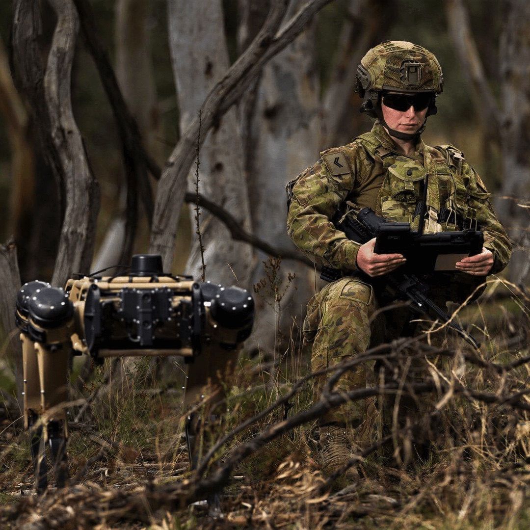 Ghost Robotics unit controlled by soldier