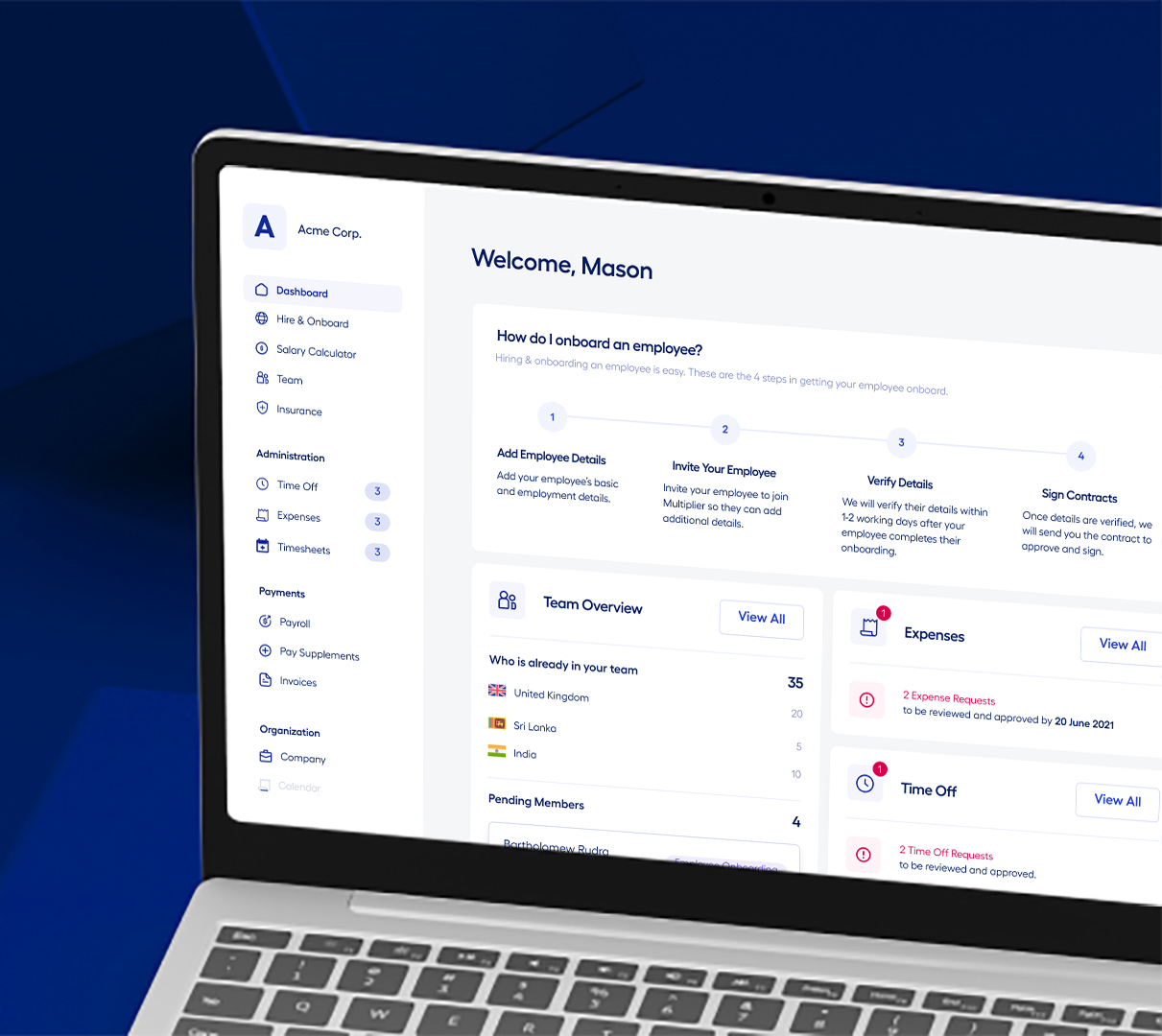 A screenshot of remote work platform Multiplier