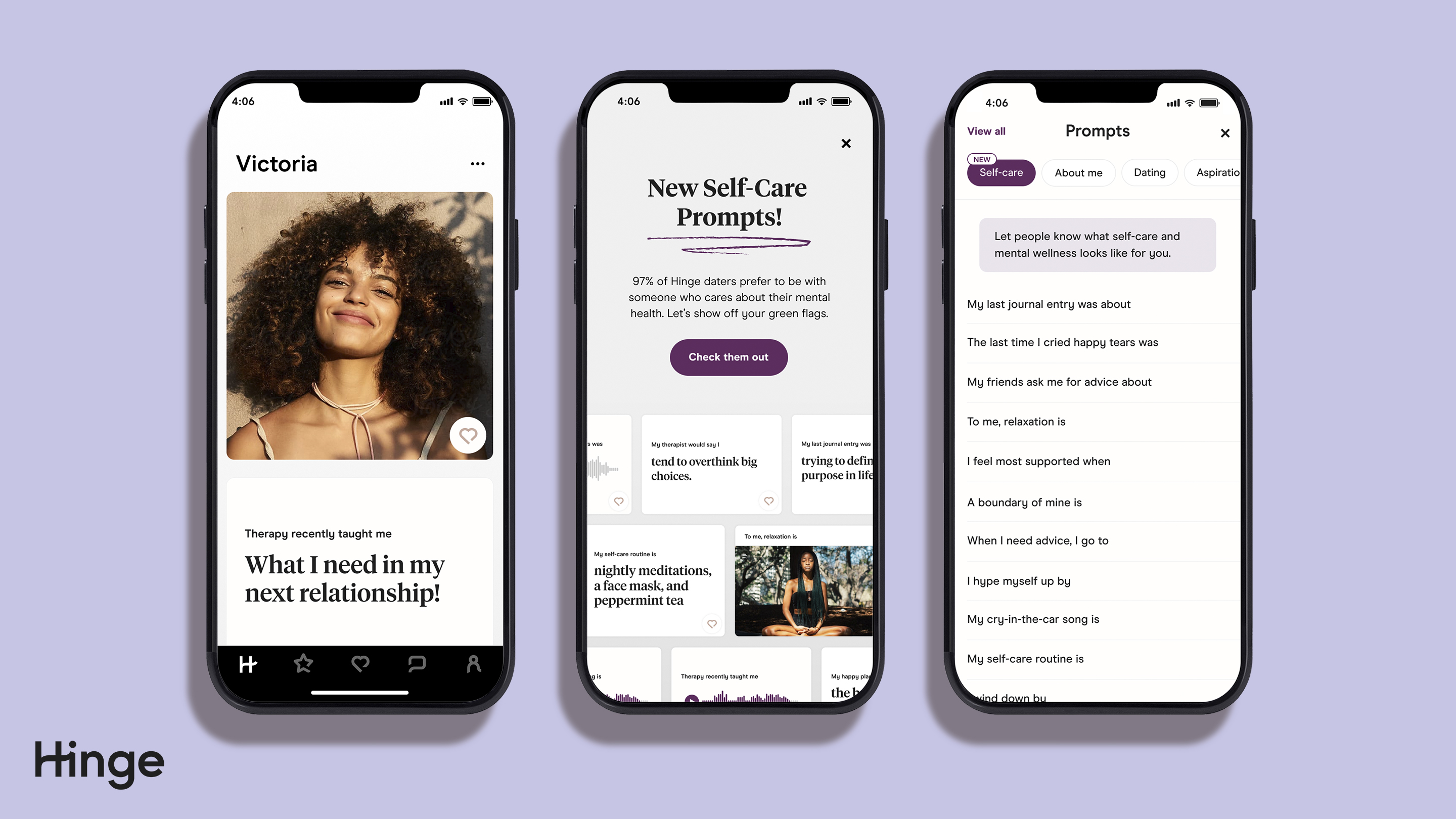 hinge self care prompts