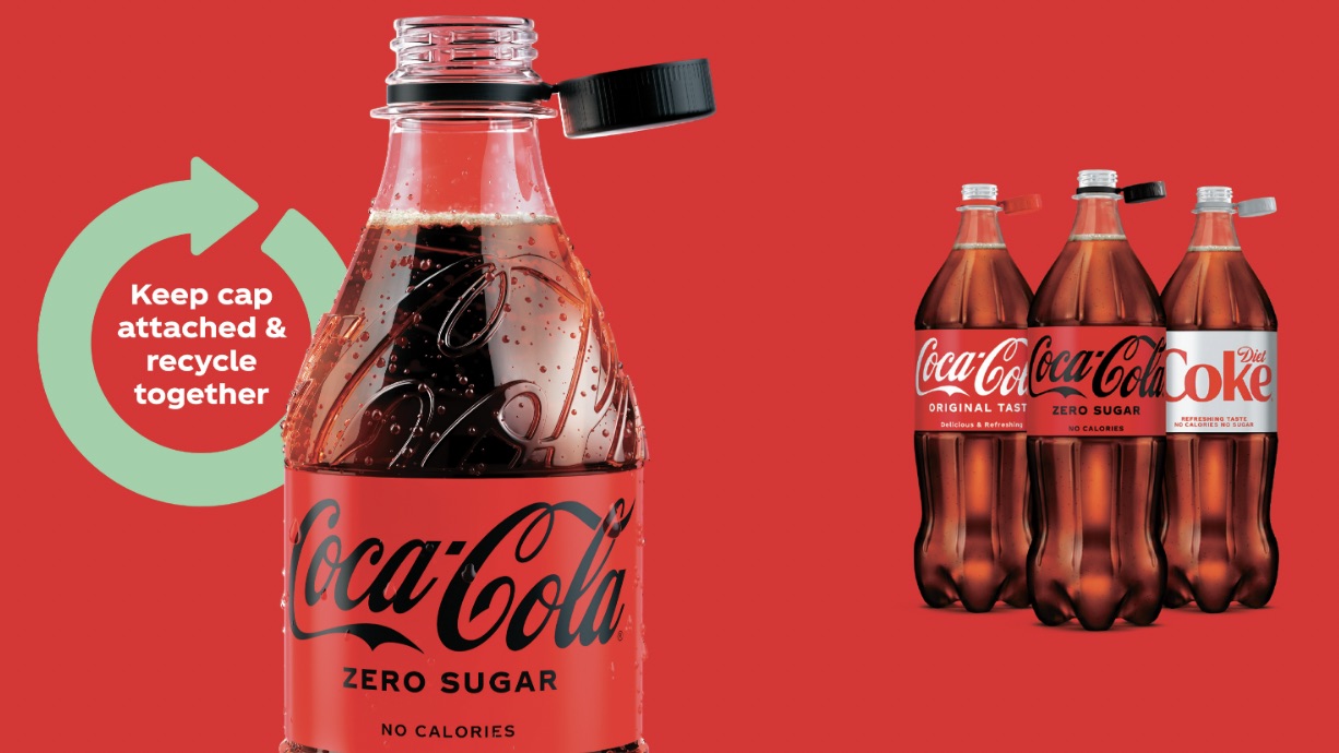 Coca-Cola bottle with cap that stays attached