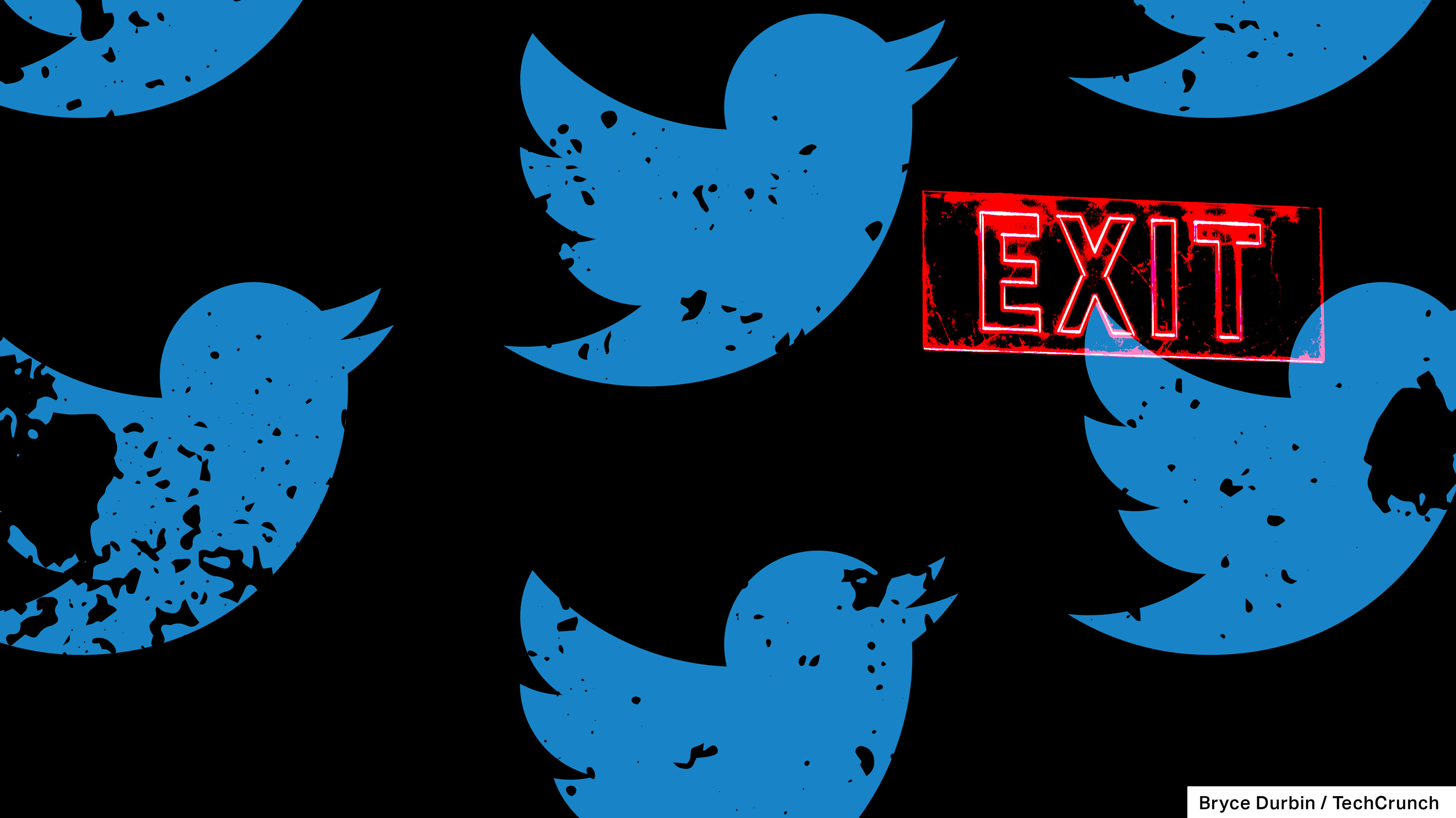 twitter logo plus exit sign