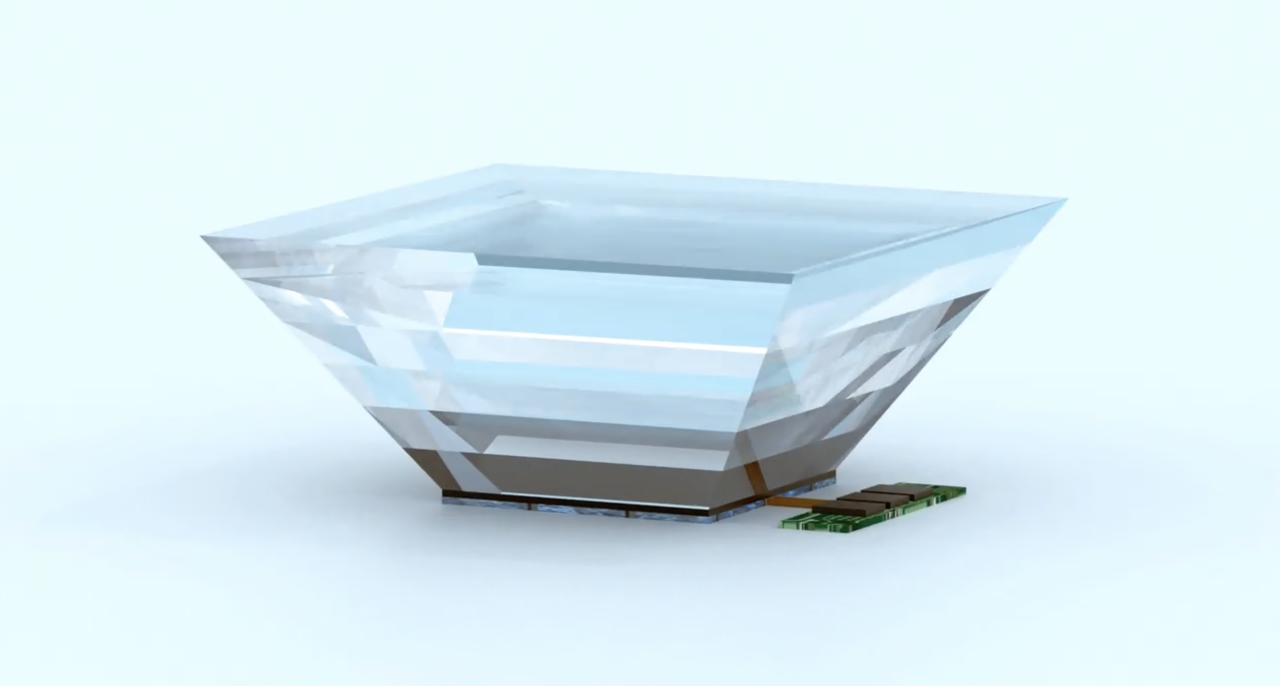 A render of the AGILE solar panel lens, which features a pyramid-like design