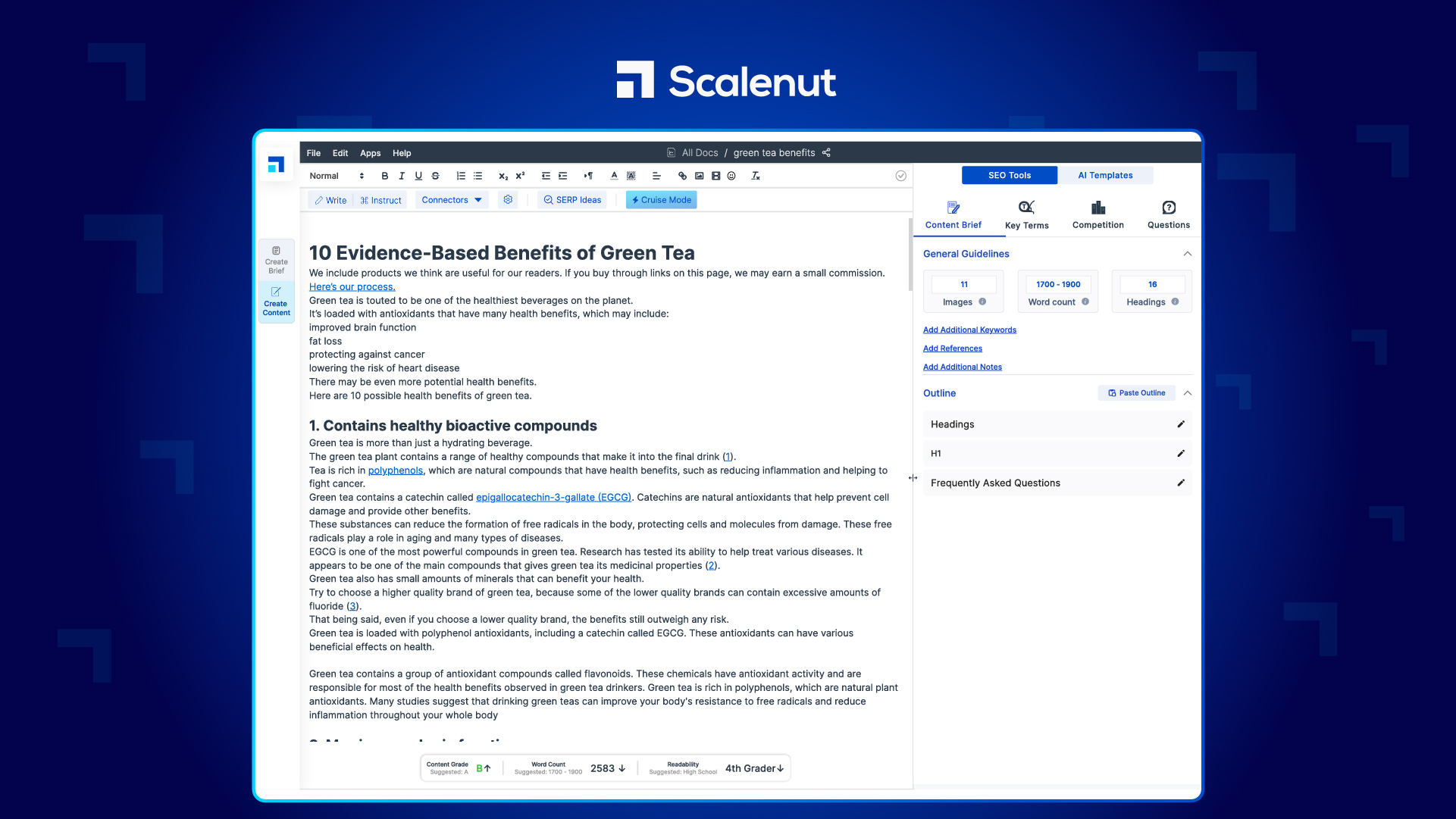 A screenshot of AI copywriter Scalenut's Editor Mode