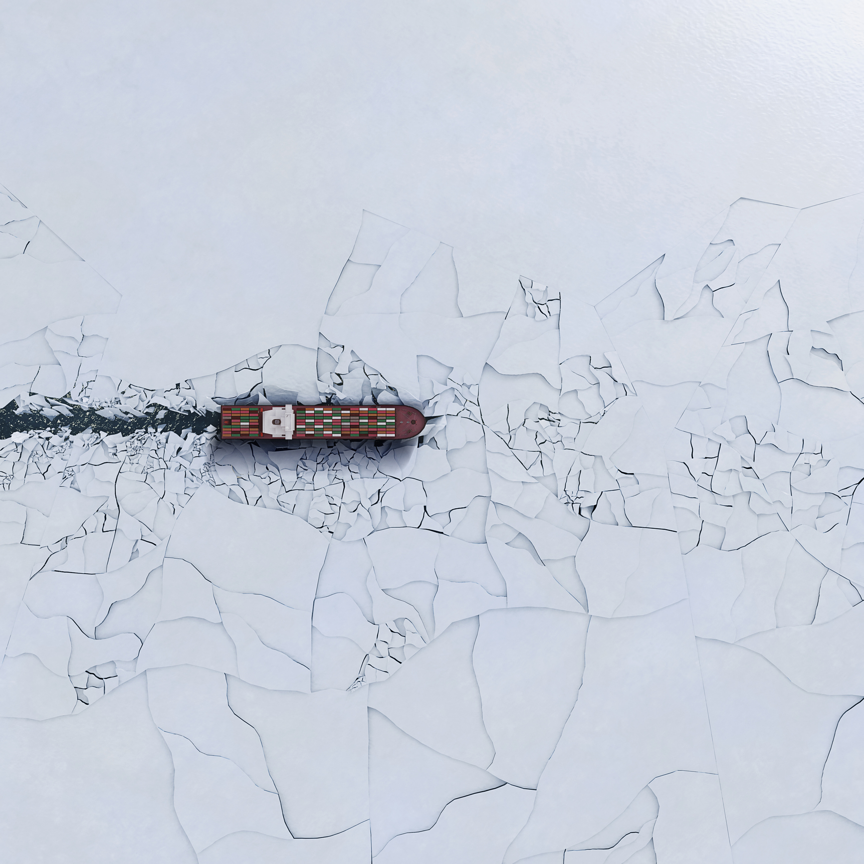 Container ship breaking ice; supply chain risk