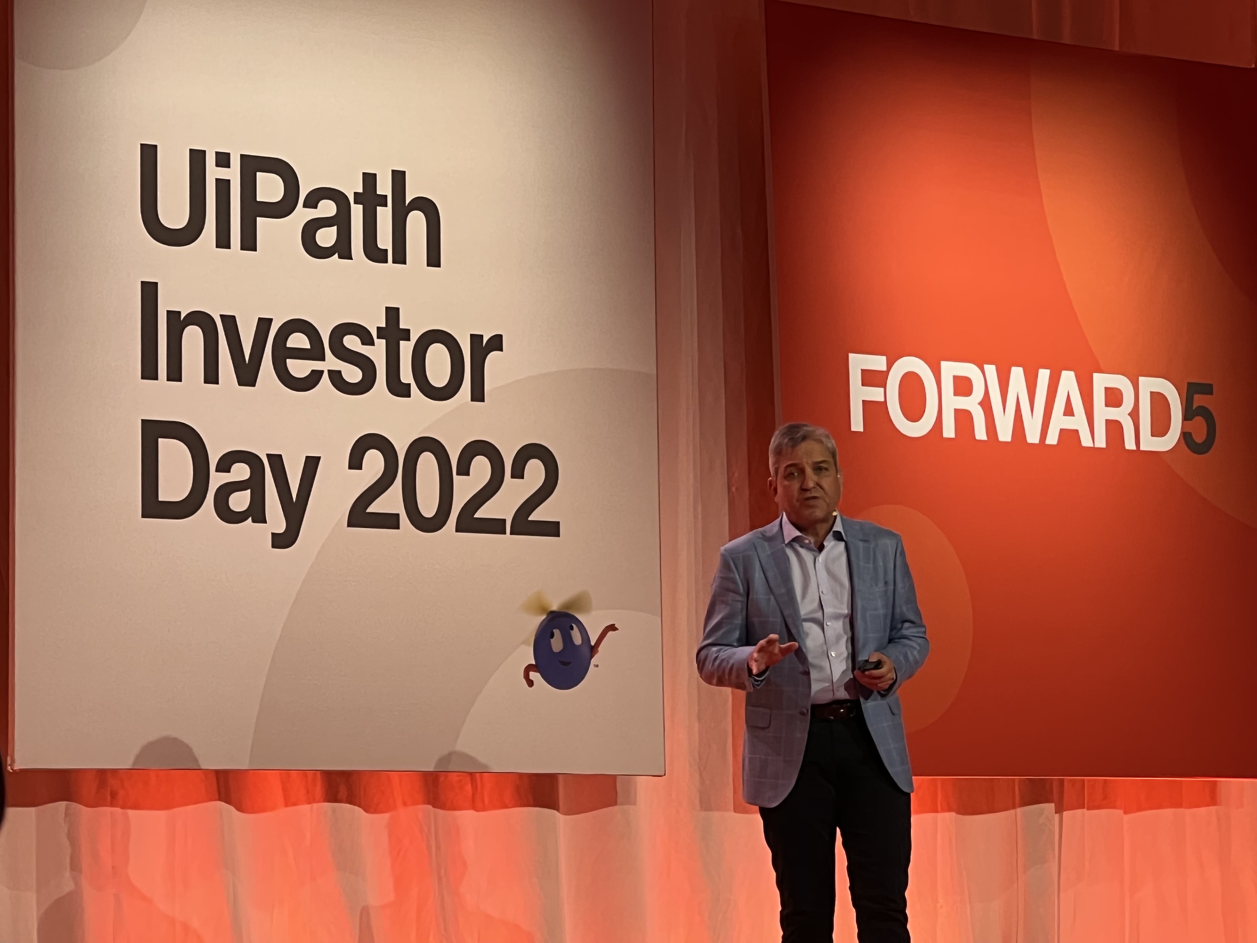 UiPath co-CEO Rob Enslin on stage at the company's investor day.