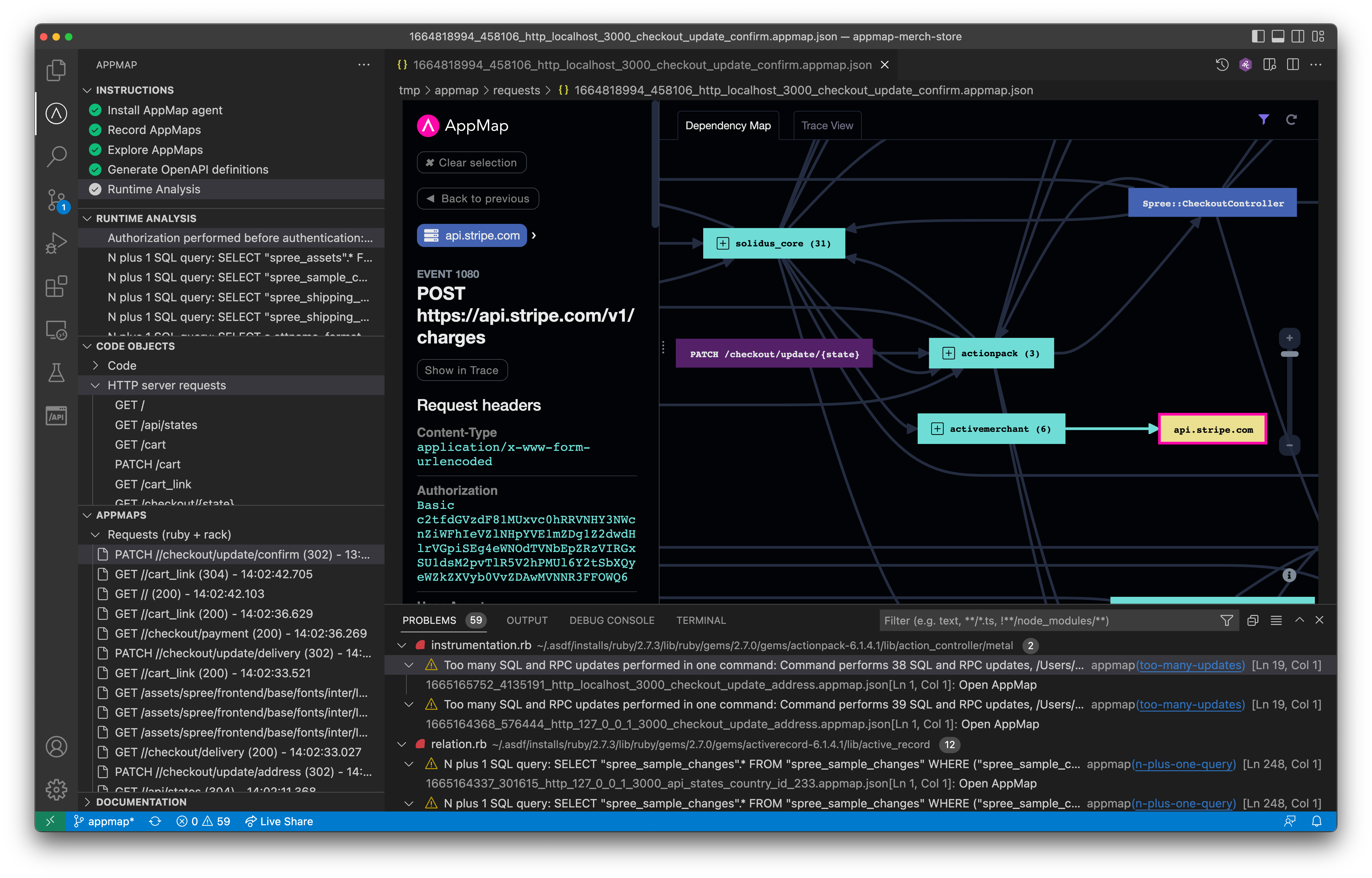 AppMap extension within the code editor