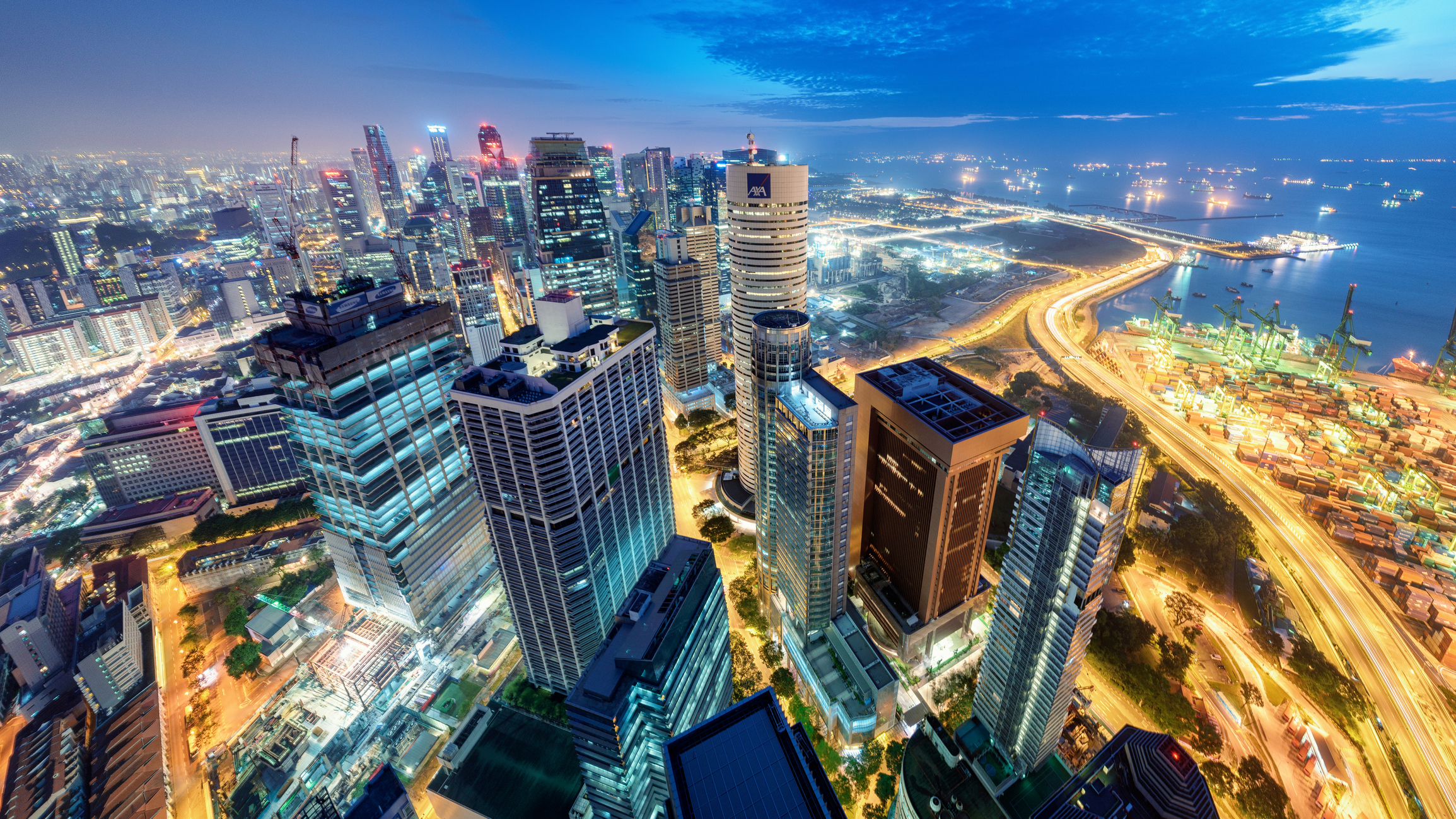 Aerial view of Singapore's Tanjong Pagar at night