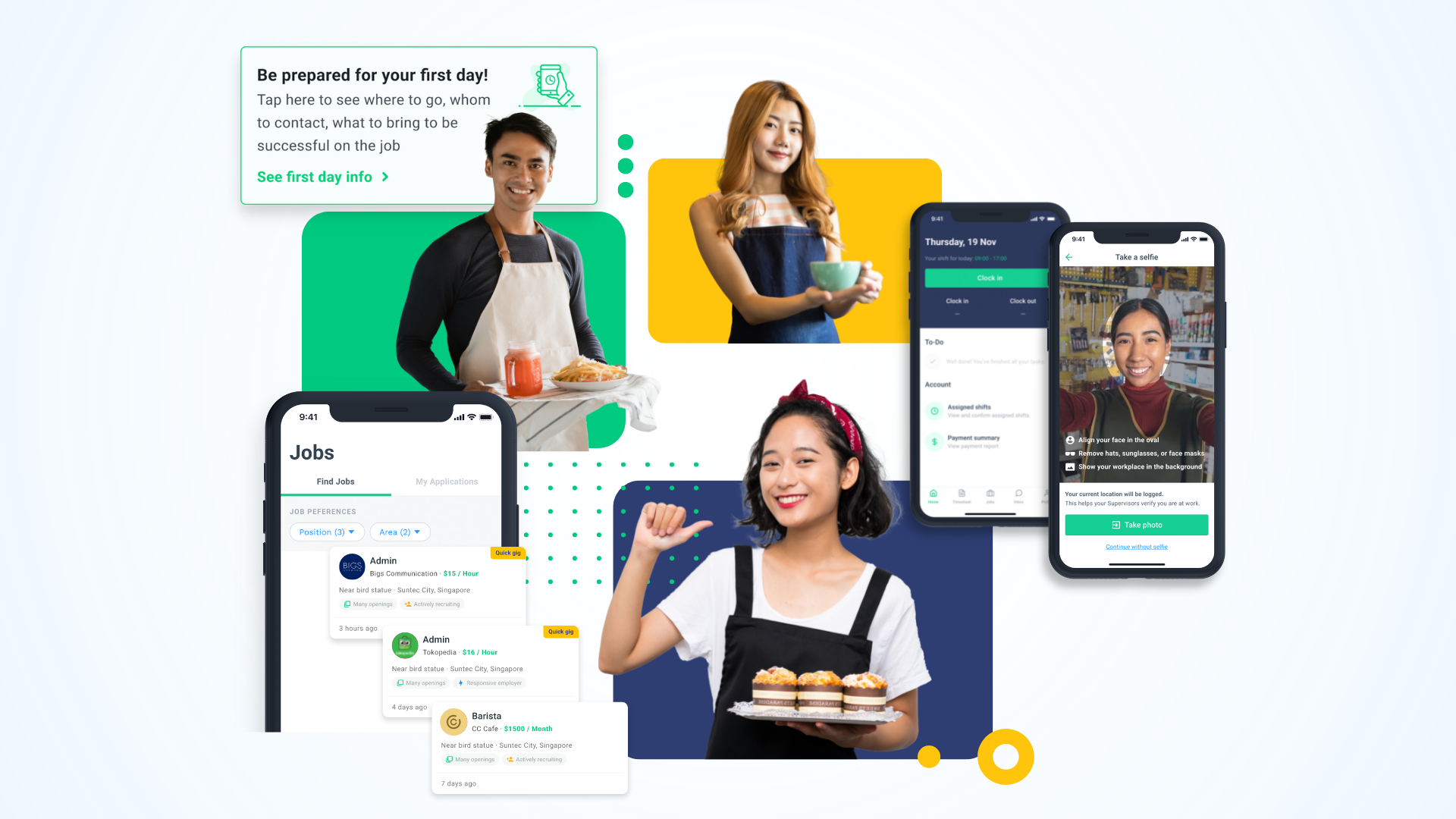 A composite image featuring workers by Workmate HR staffing platform