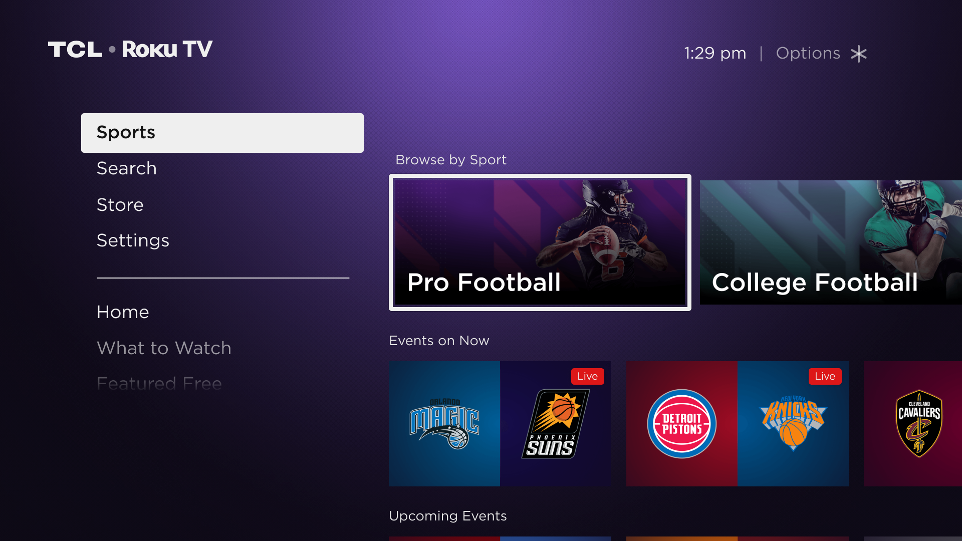 Roku Sports Home Screen Menu