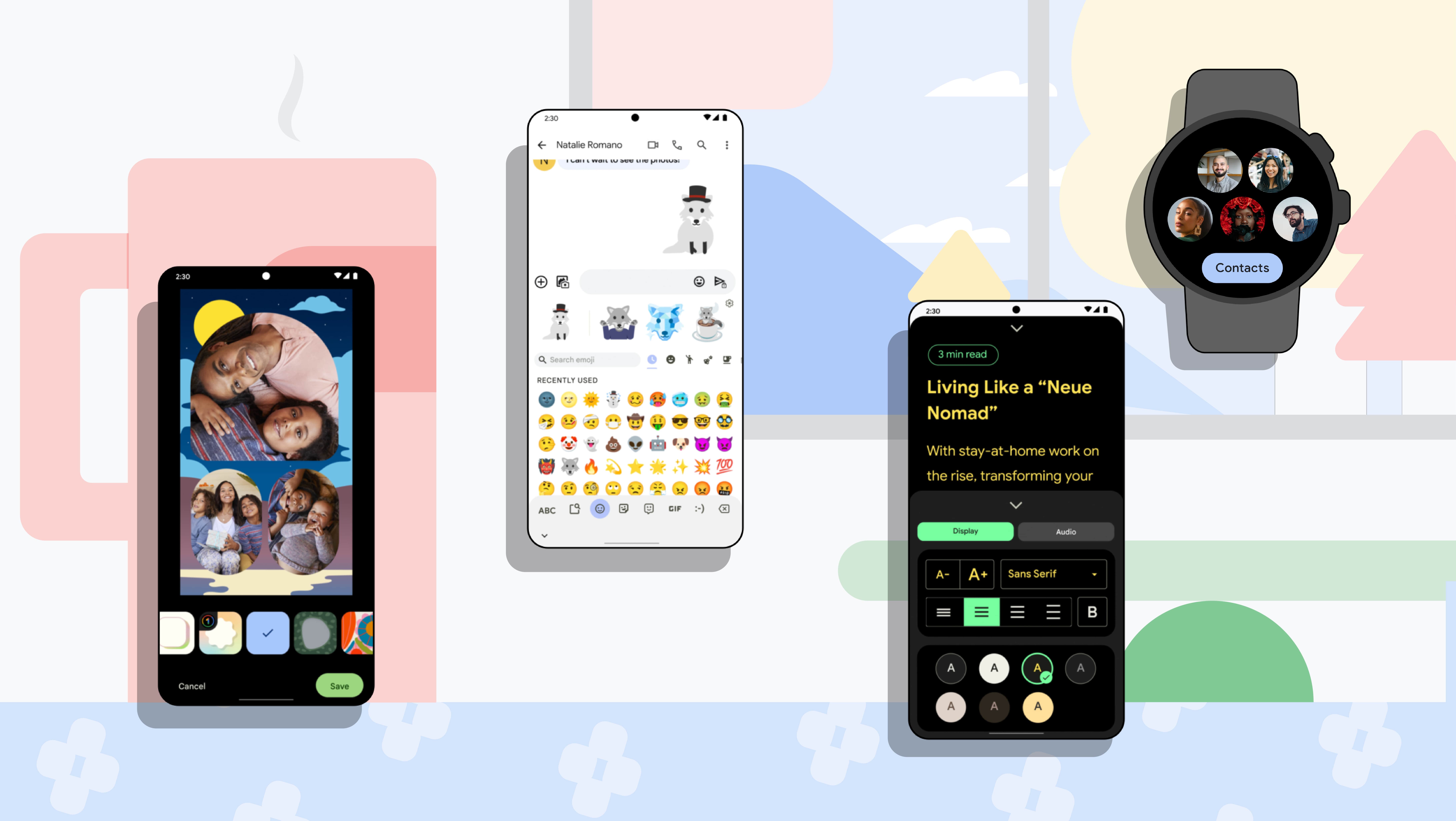Array of Android devices; phones, watch...