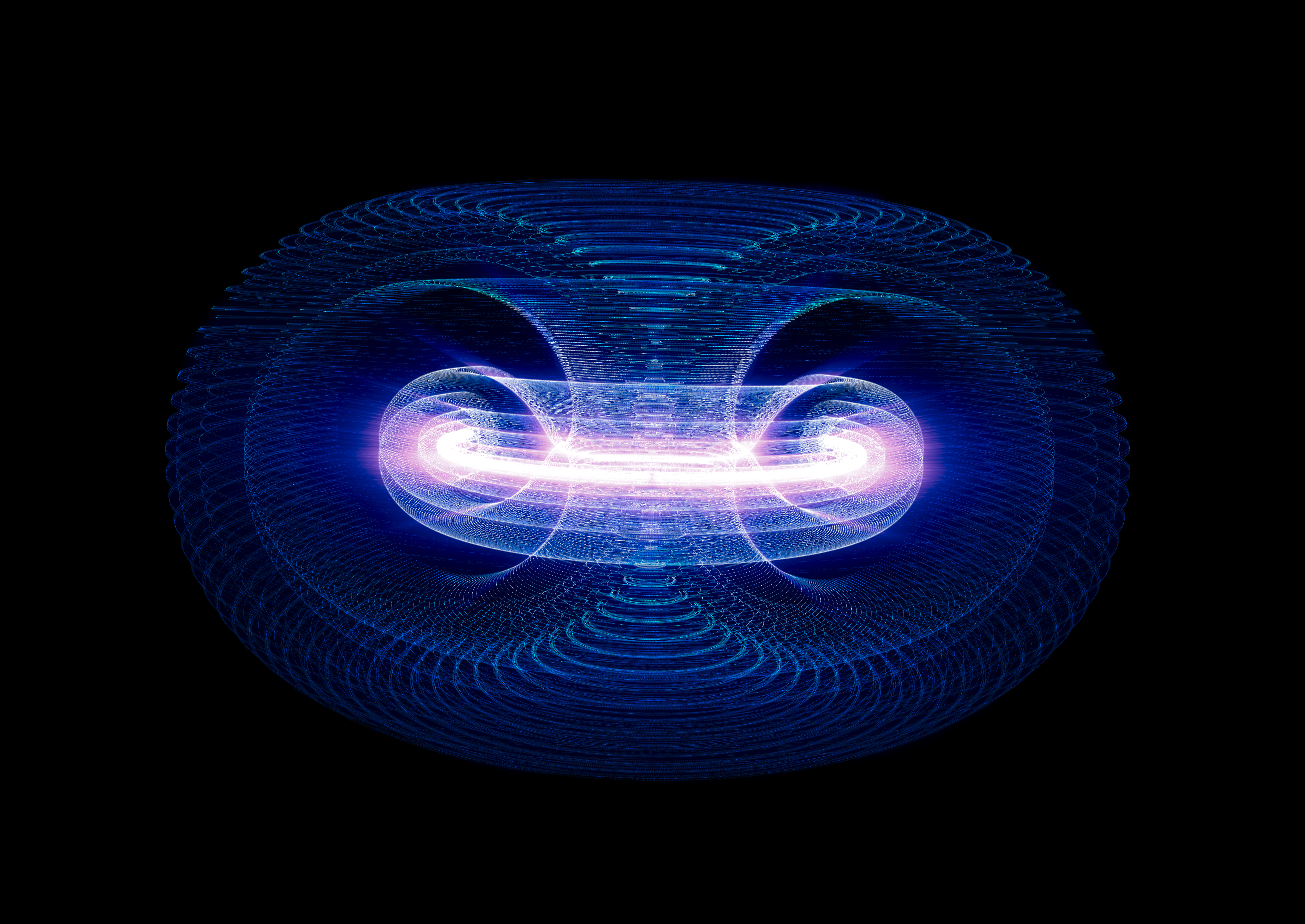 Illustration of plasma particles inside a tokamak fusion reactor.