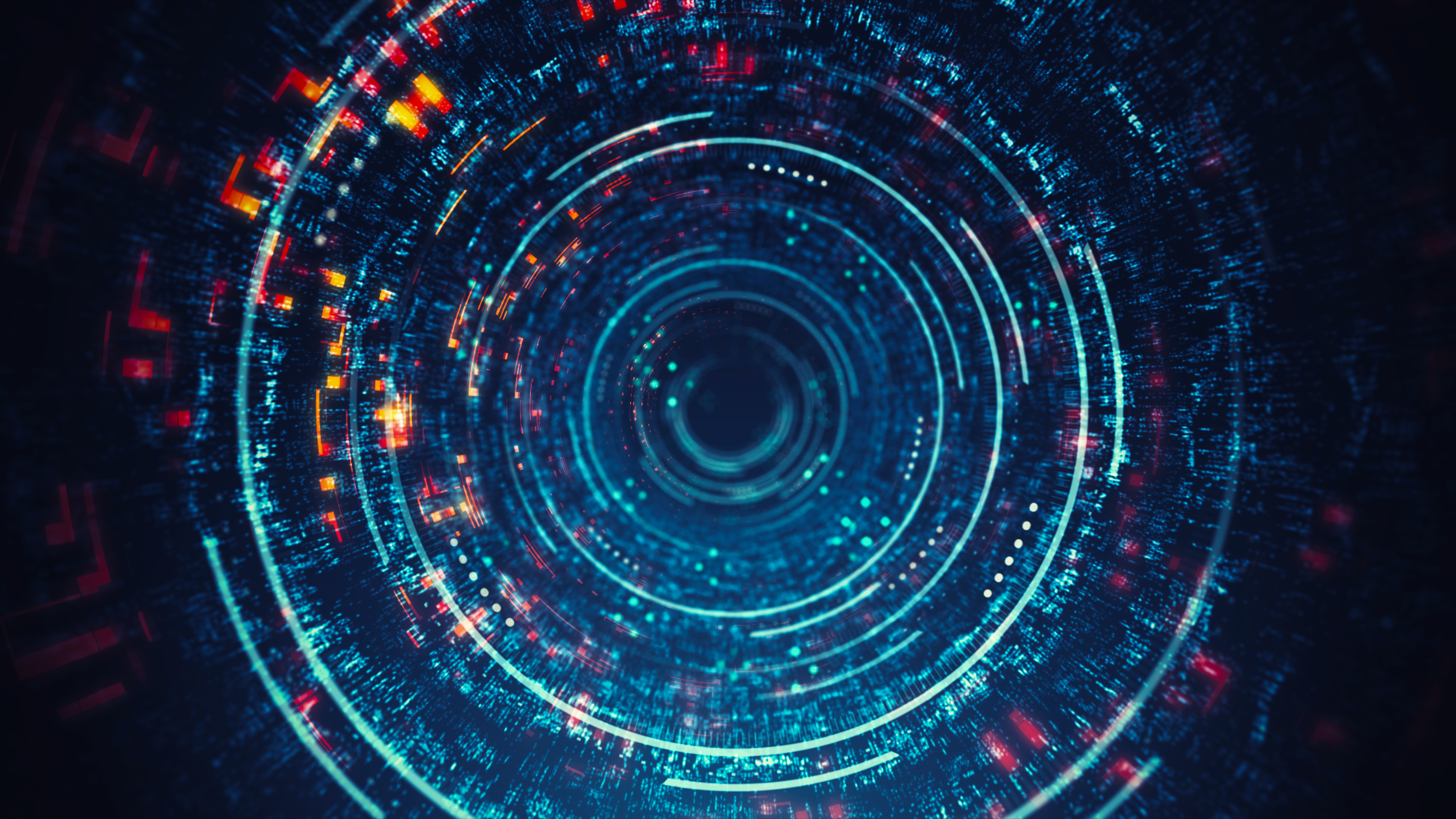 Digital generated image of abstract circular data tunnel visualizing speed and technology.