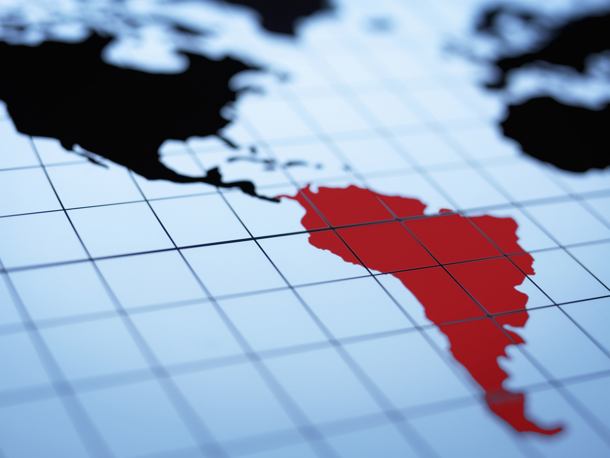 Map of western hemisphere highlighting South America