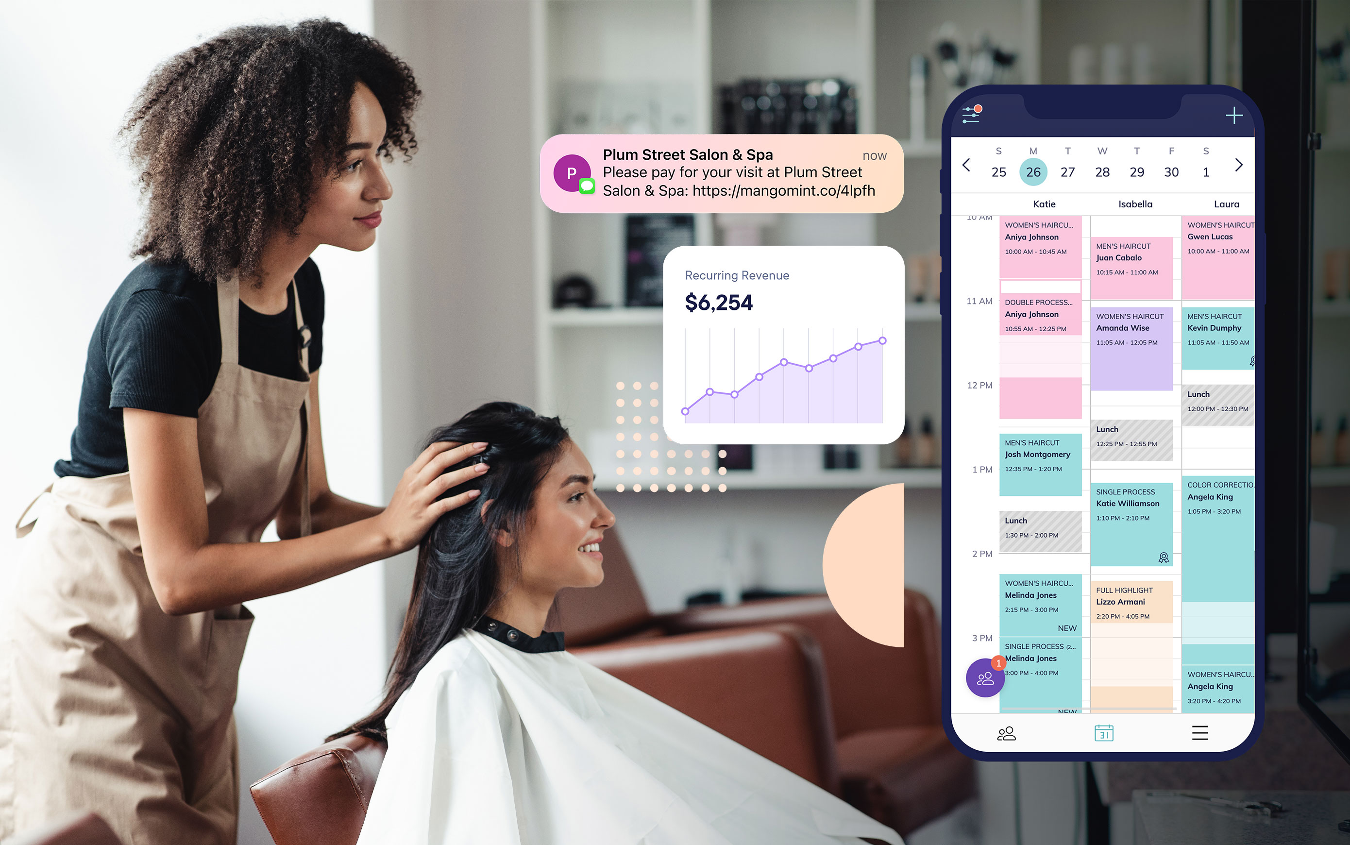 Woman seated and treated by a hair stylist