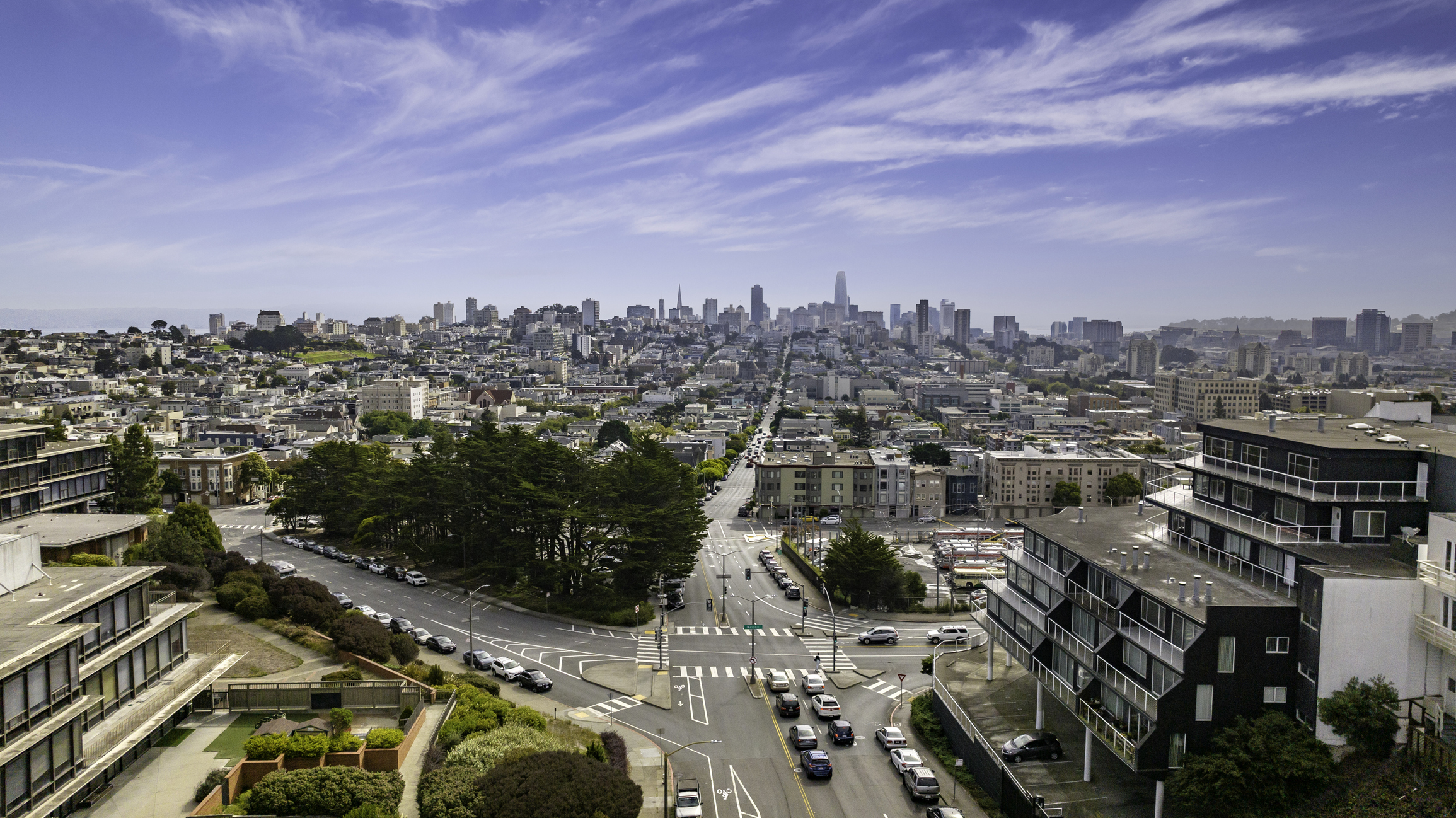 photo of the Laurel Heights neighborhood and the downtown district in San Francisco, California.