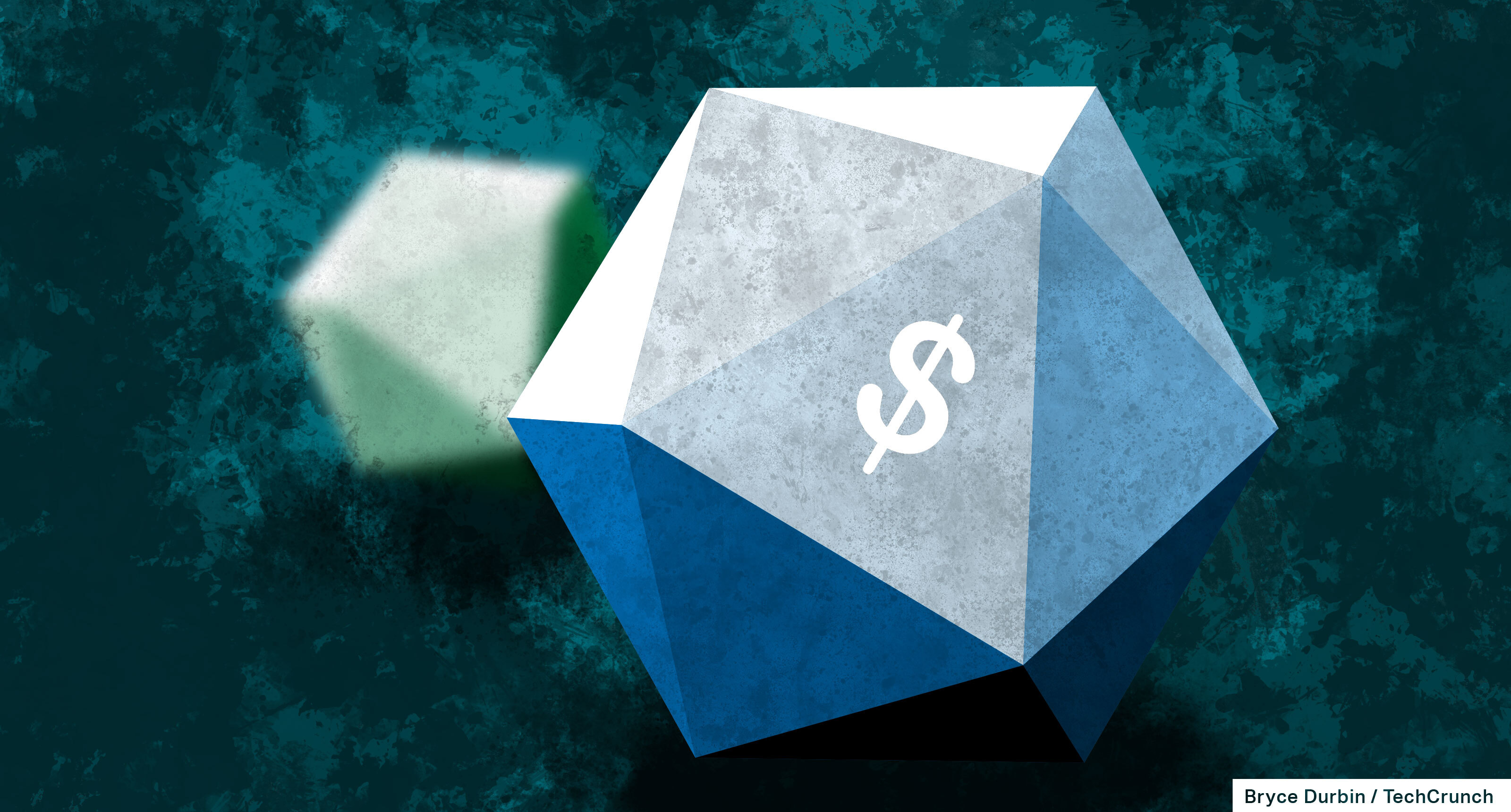 A 20-sided dice used in Dungeons and Dragons with a money sign on it