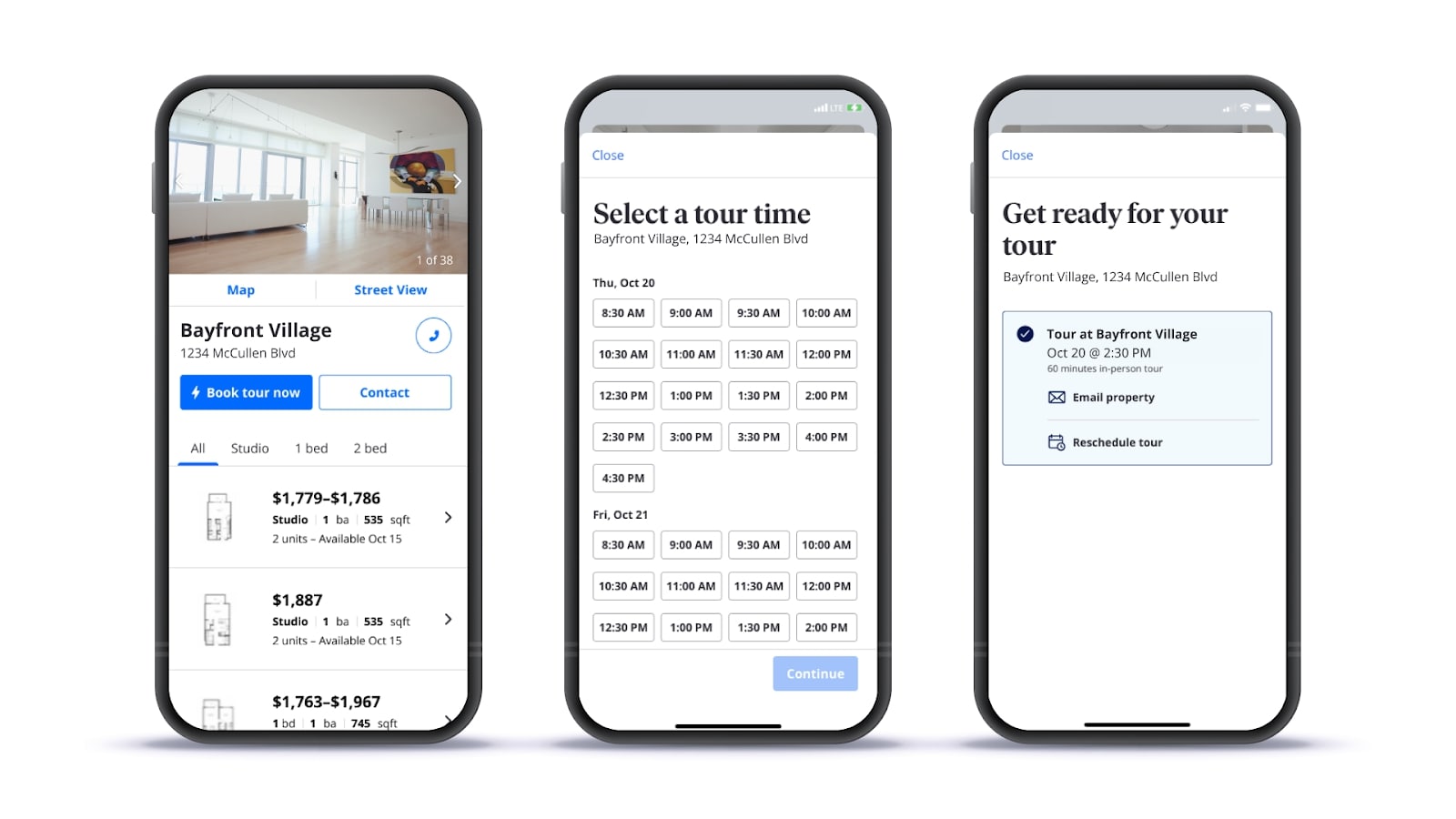 Zillow app on three smartphone screens