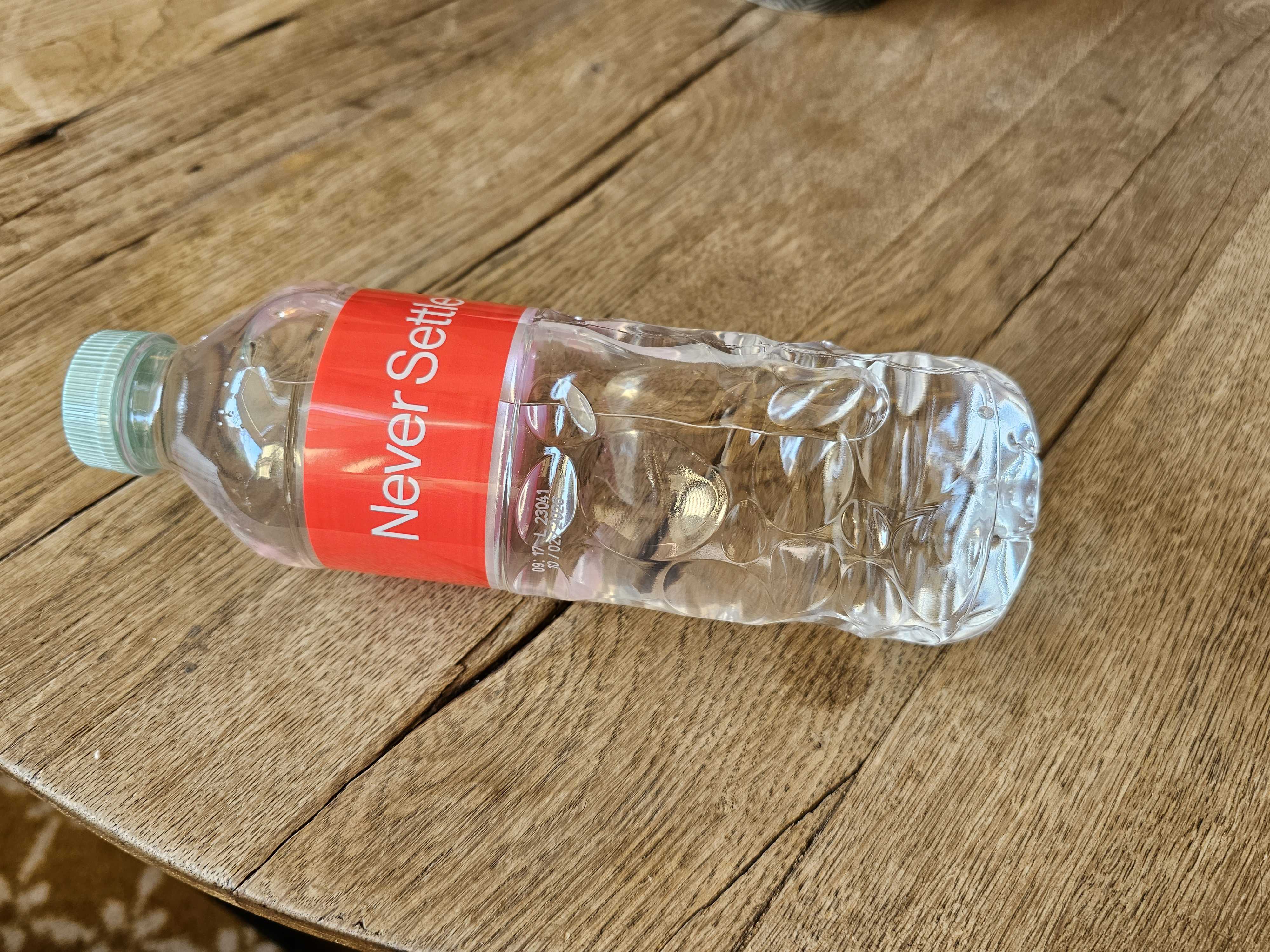plastic water bottle on its side