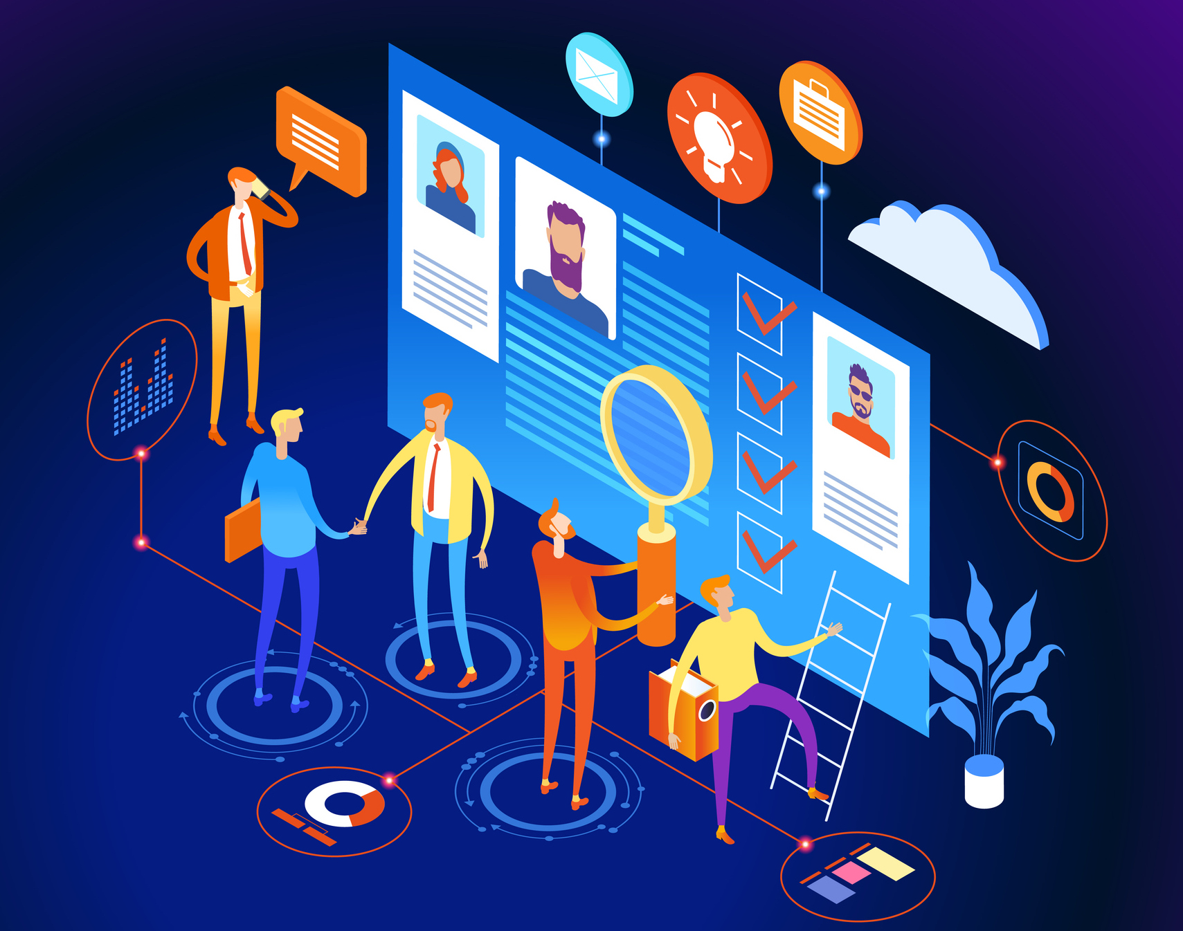 Workers building a customer profile.