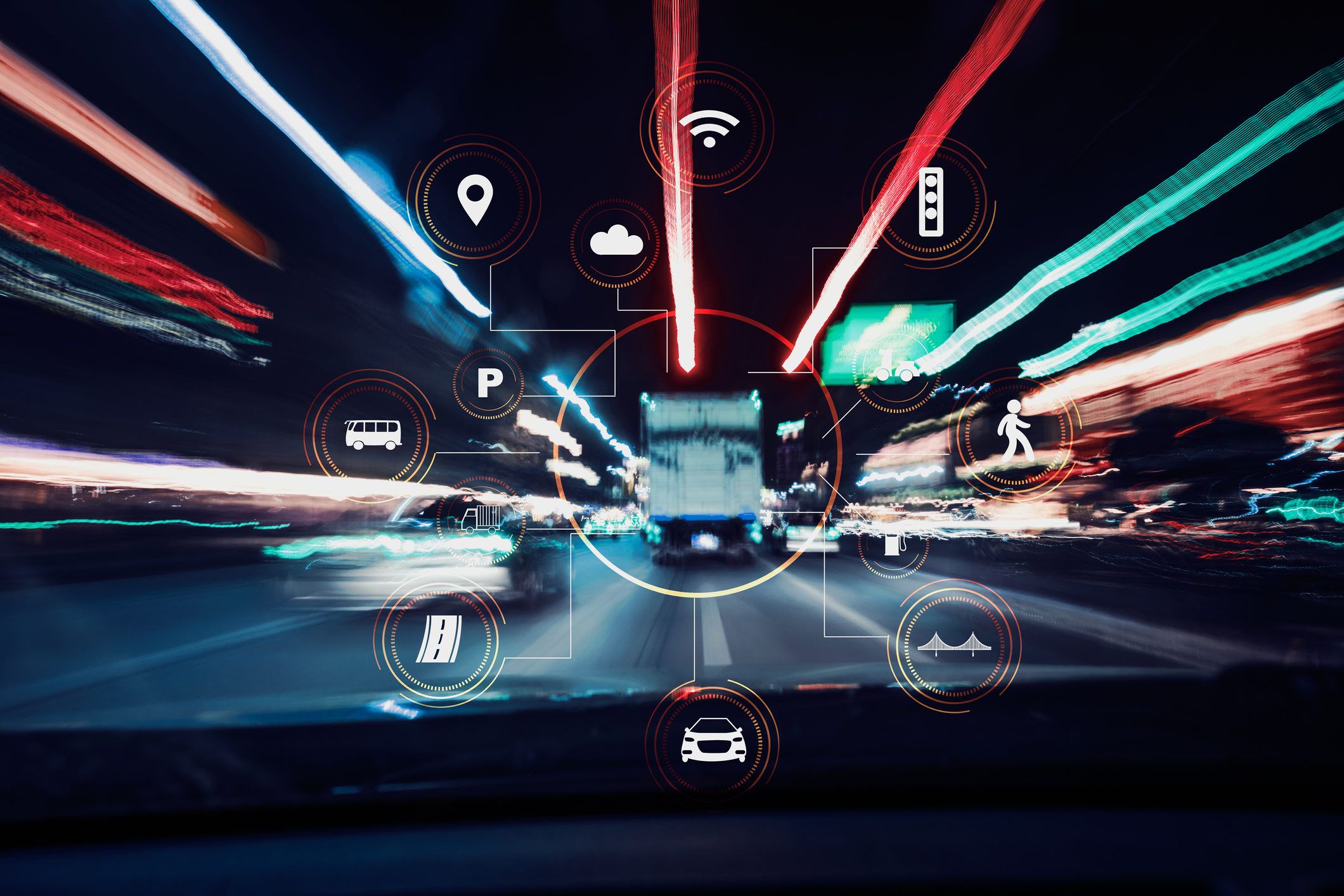 Traffic, vehicles, wireless communication network, internet of things, abstract image visual.