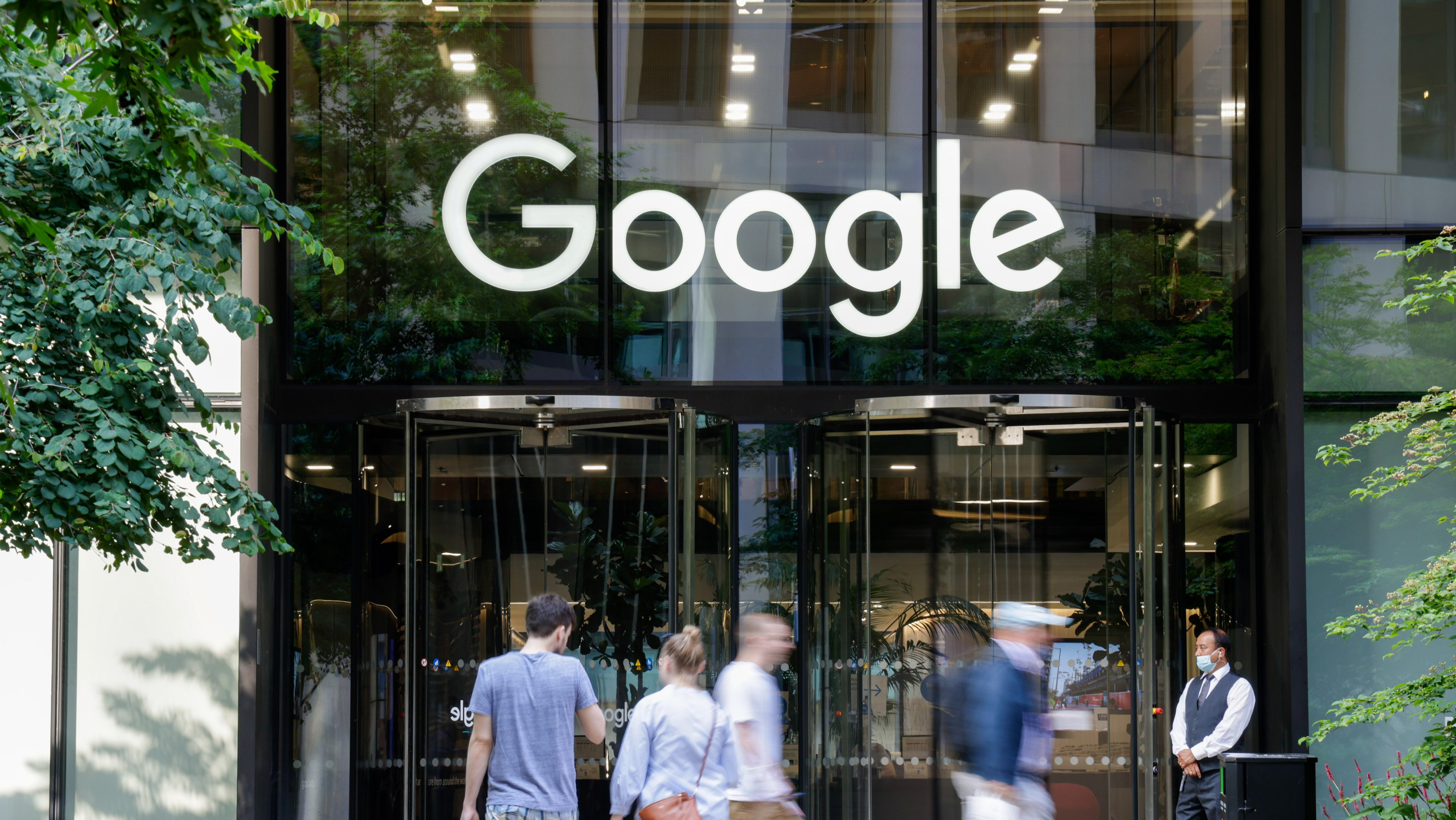 Commuters outside the Google offices in the King's Cross Central development in London, U.K., on Monday, July 19, 2021.