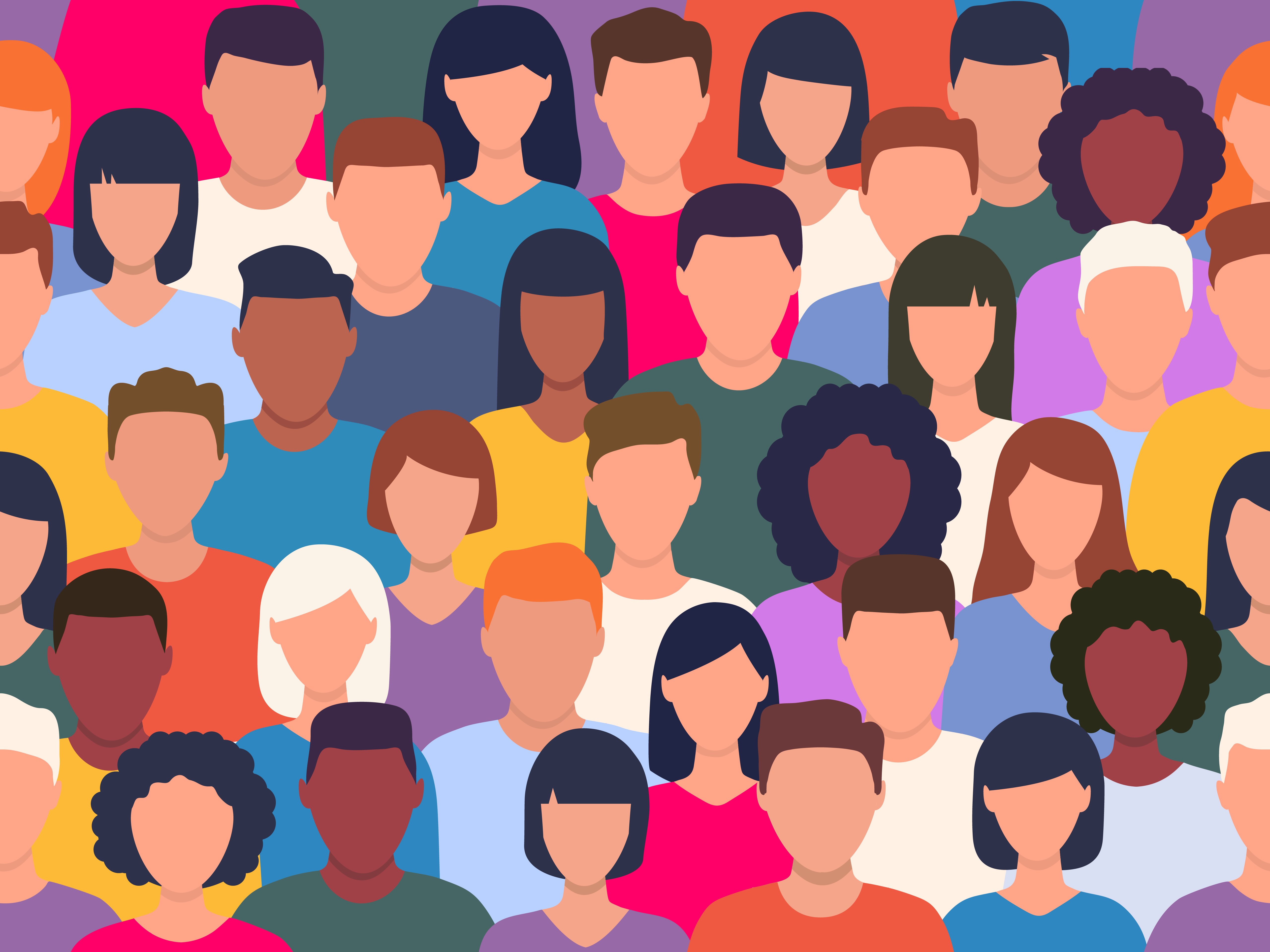 People crowd colorful pattern, illustration