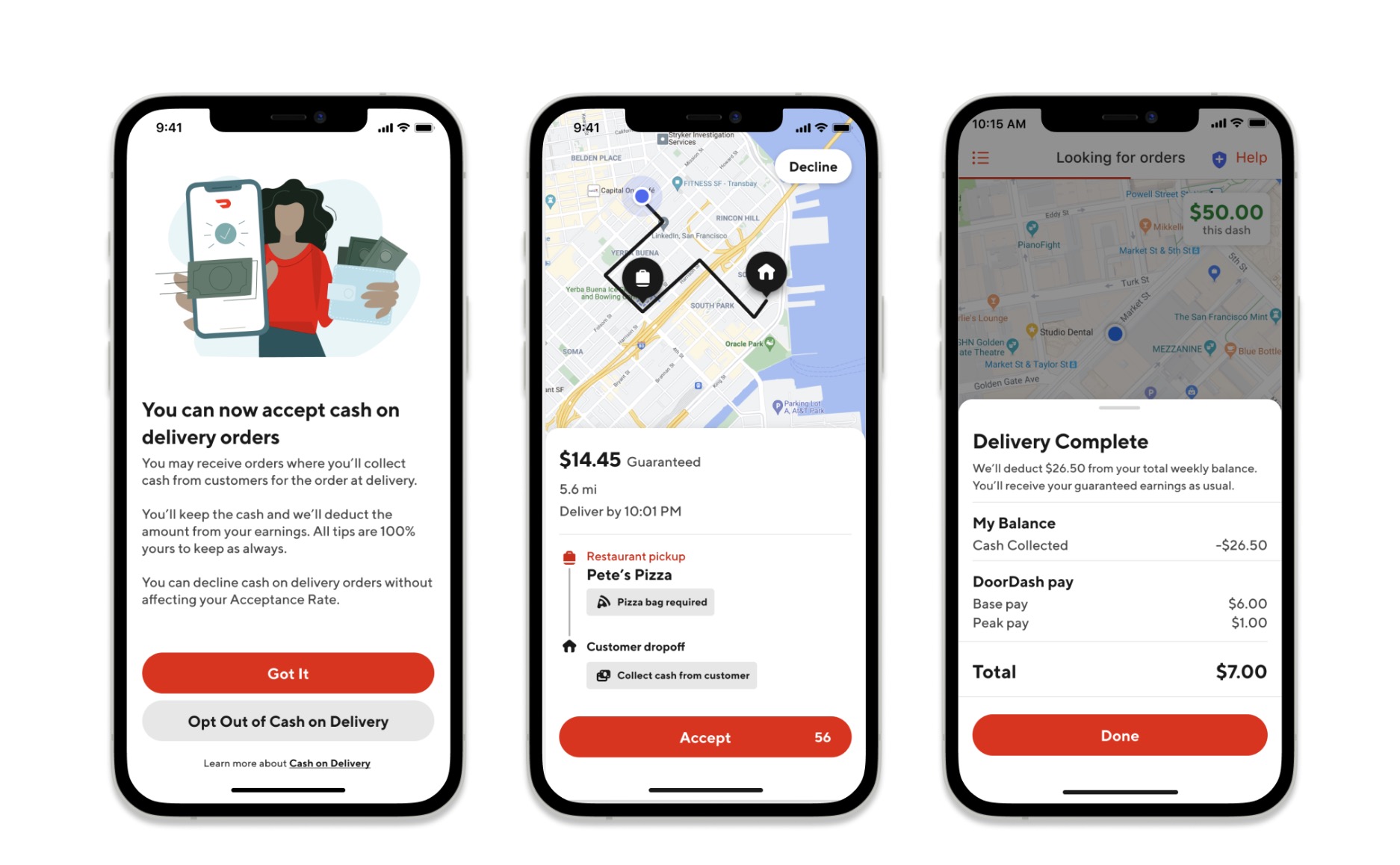 DoorDash app on 3 mobile phone screens