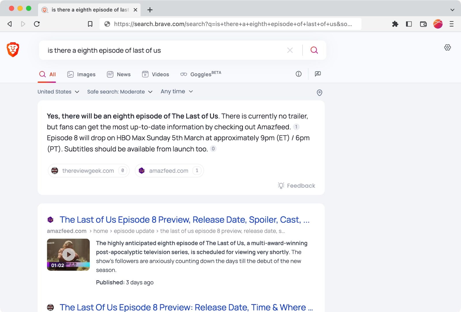 Brave Search displayed on monitor
