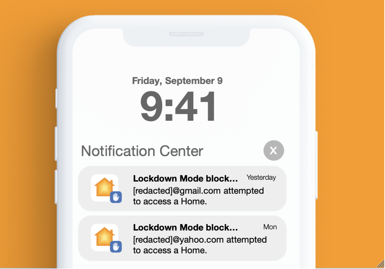A screenshot of the iPhone's Lockdown Mode blocking two hacking attempts.