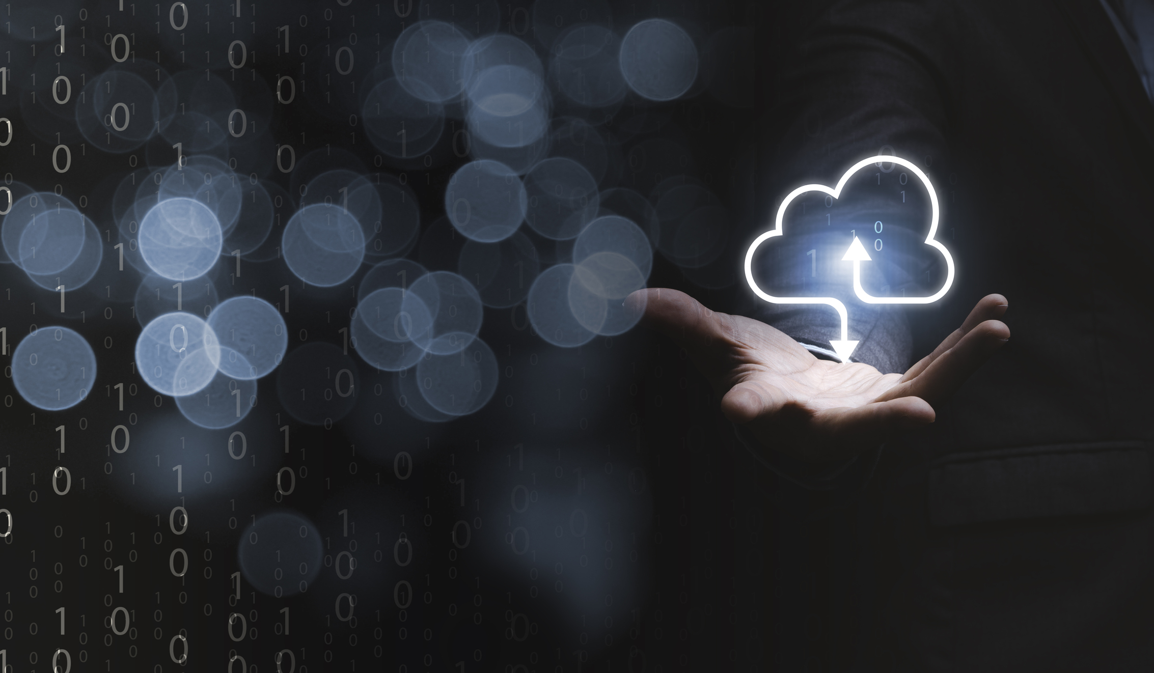 Smart cloud in the palm of a person's hand.