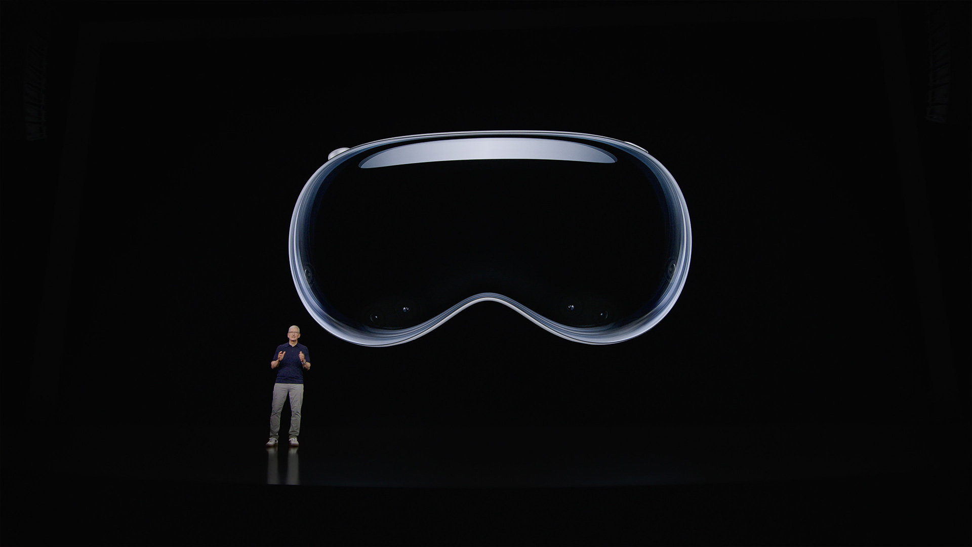 VR headset backdrop to Tim Cook onstage