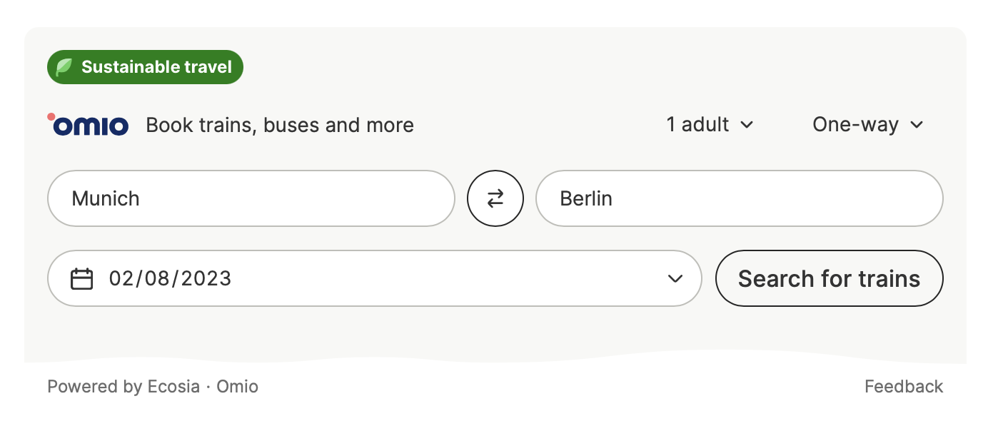 Ecosia Trains train booking tool