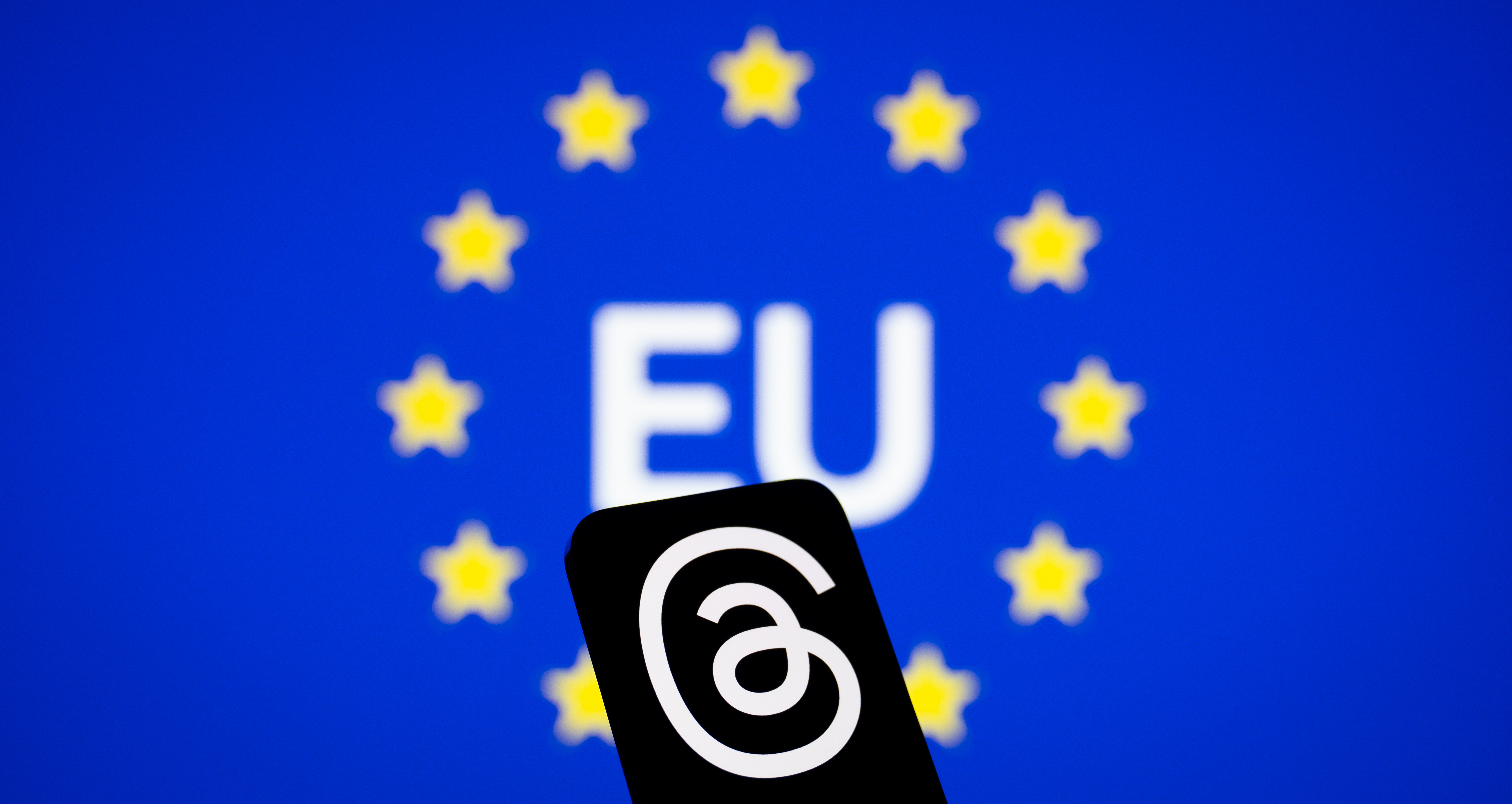 The EU flag is seen with the Instagram Threads app on a mobile device in this photo illustration.