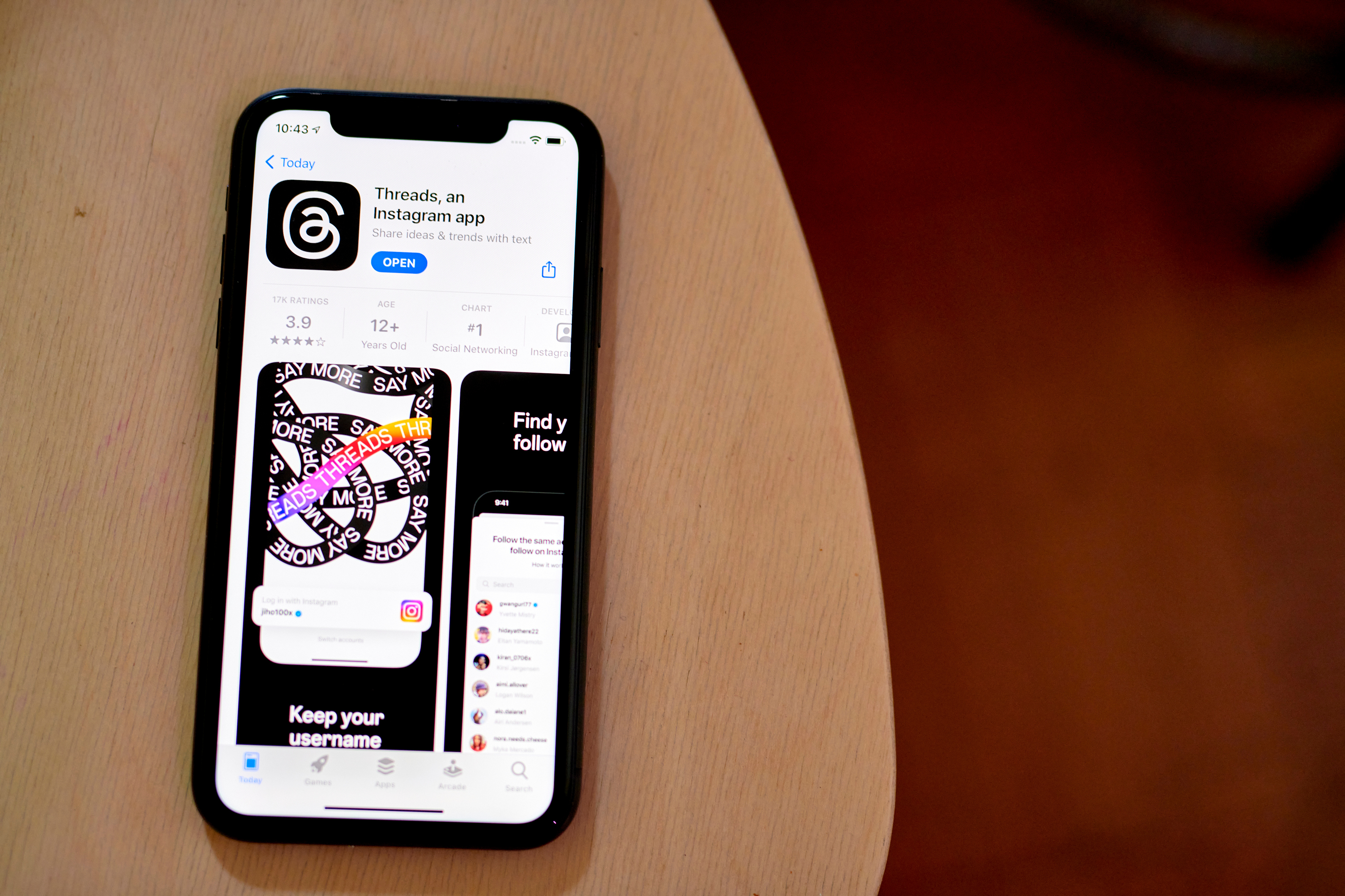 The Threads application for download in the Apple App Store on a smartphone