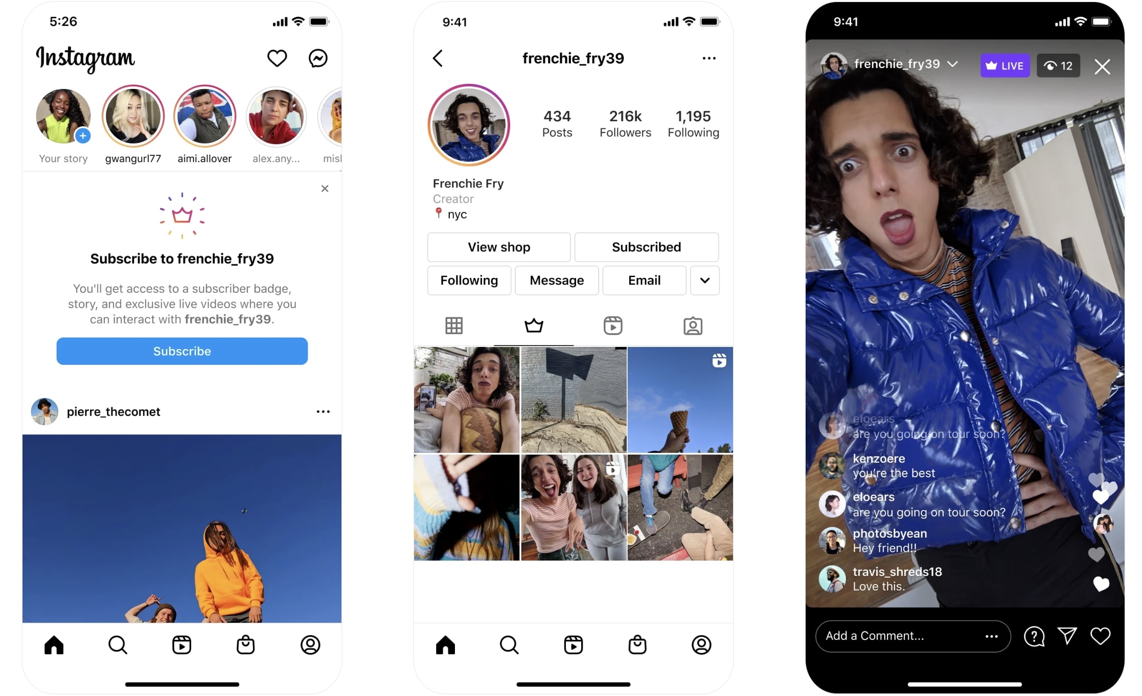 Instagram creator subscriptions displayed on a smartphone screen