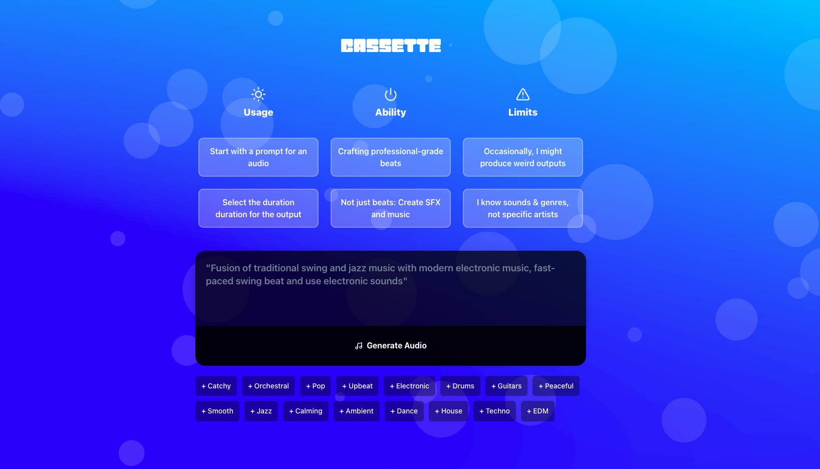 Music generation interface for Cassatte AI