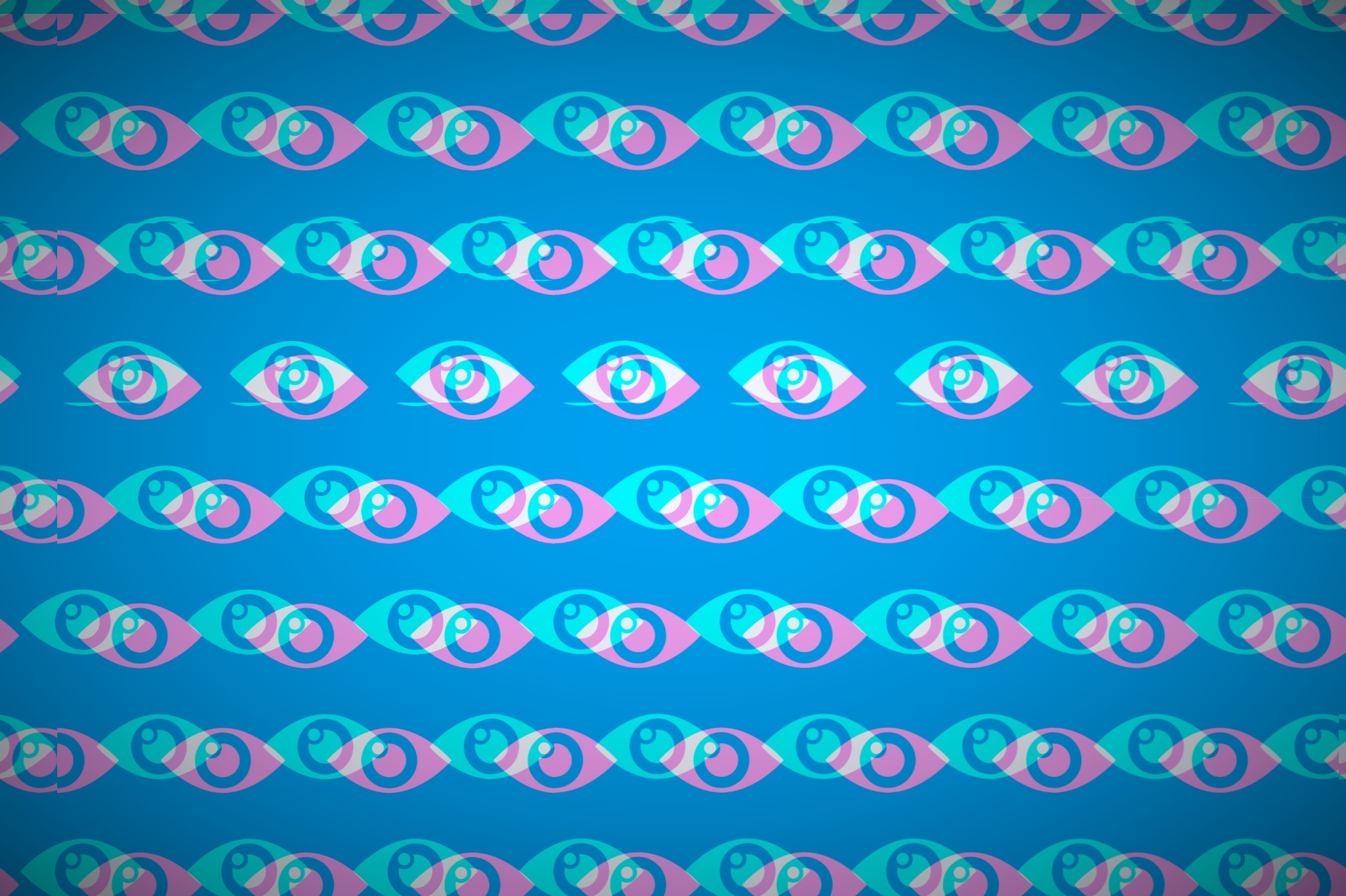 a collection of patterned illustrated eyes in blue and pink on a darker blue background