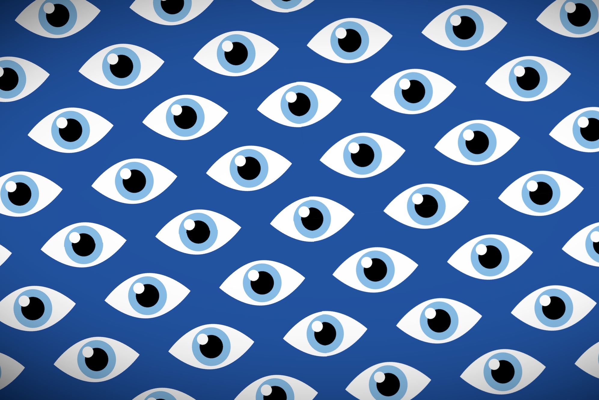 Illustrated patterned eyes on a blue background with a darkened vignette.