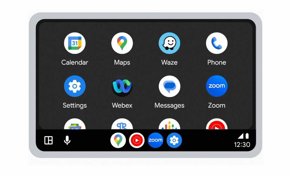 A gif that shows a bunch of app icons on a car screen and then zooms into audio conferencing