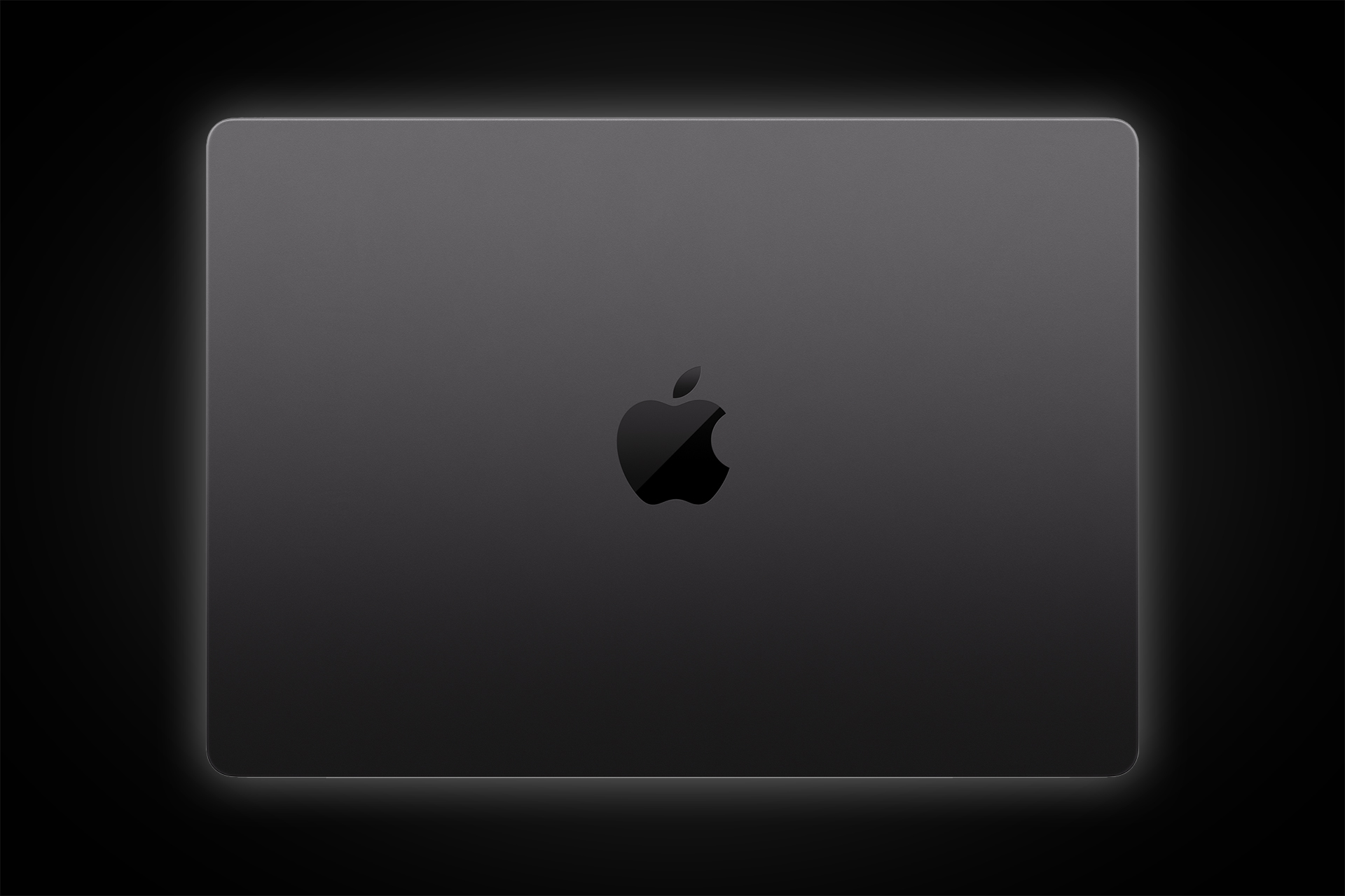 Apple MacBook Pro M3 in 'space black' color, top down, lid closed