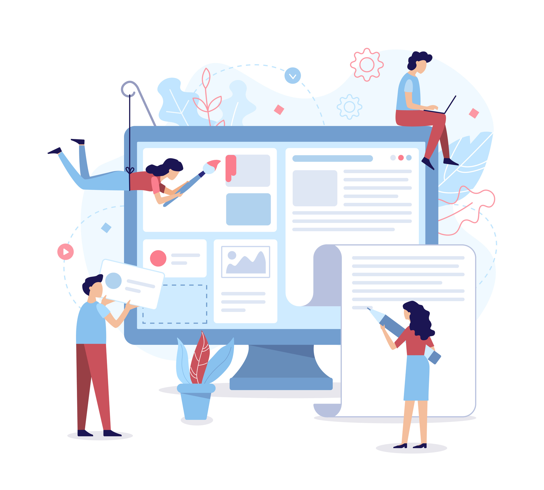 Illustration of team of designers building a web portal.