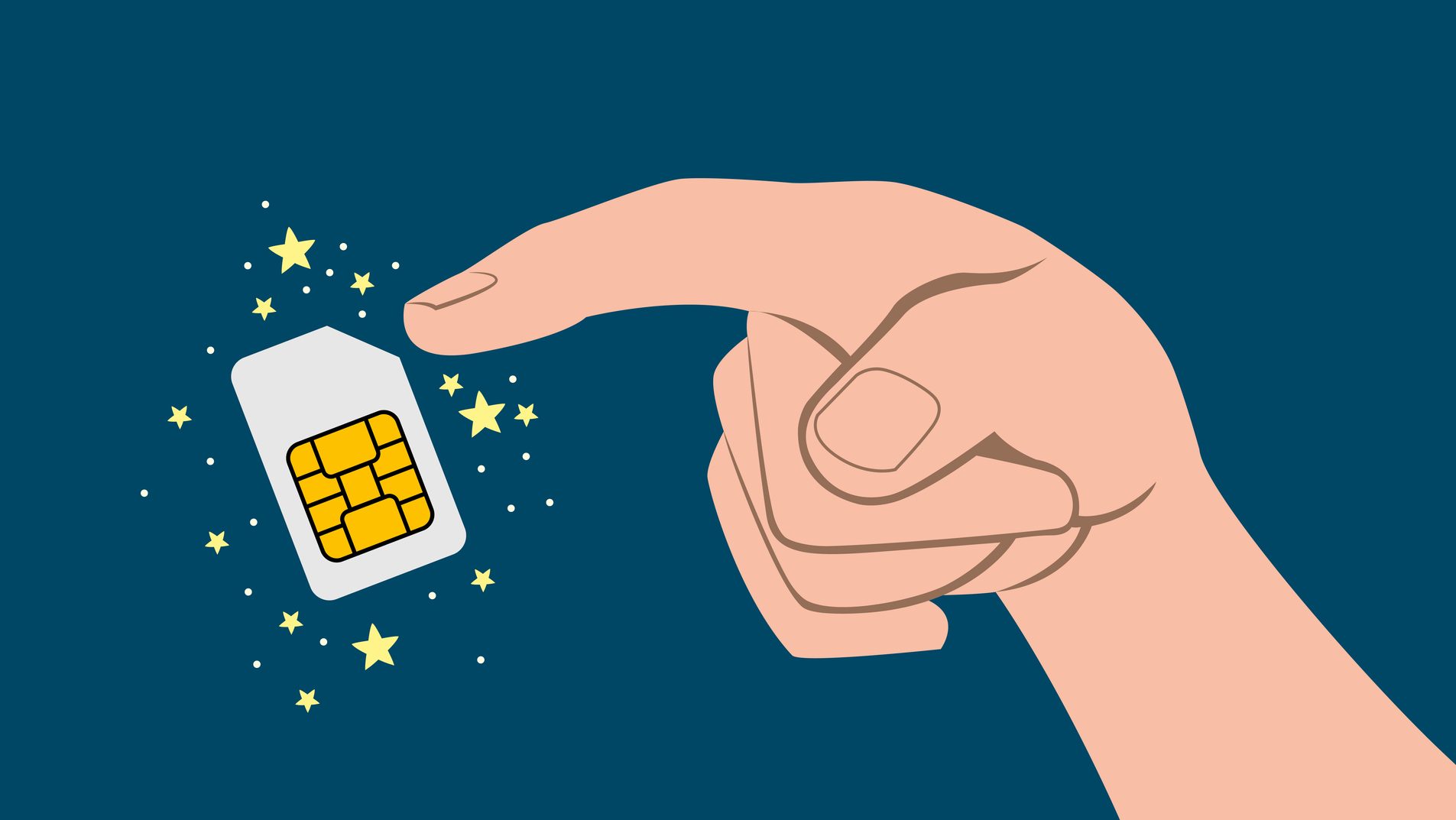 Illustration of a hand and a magic SIM card