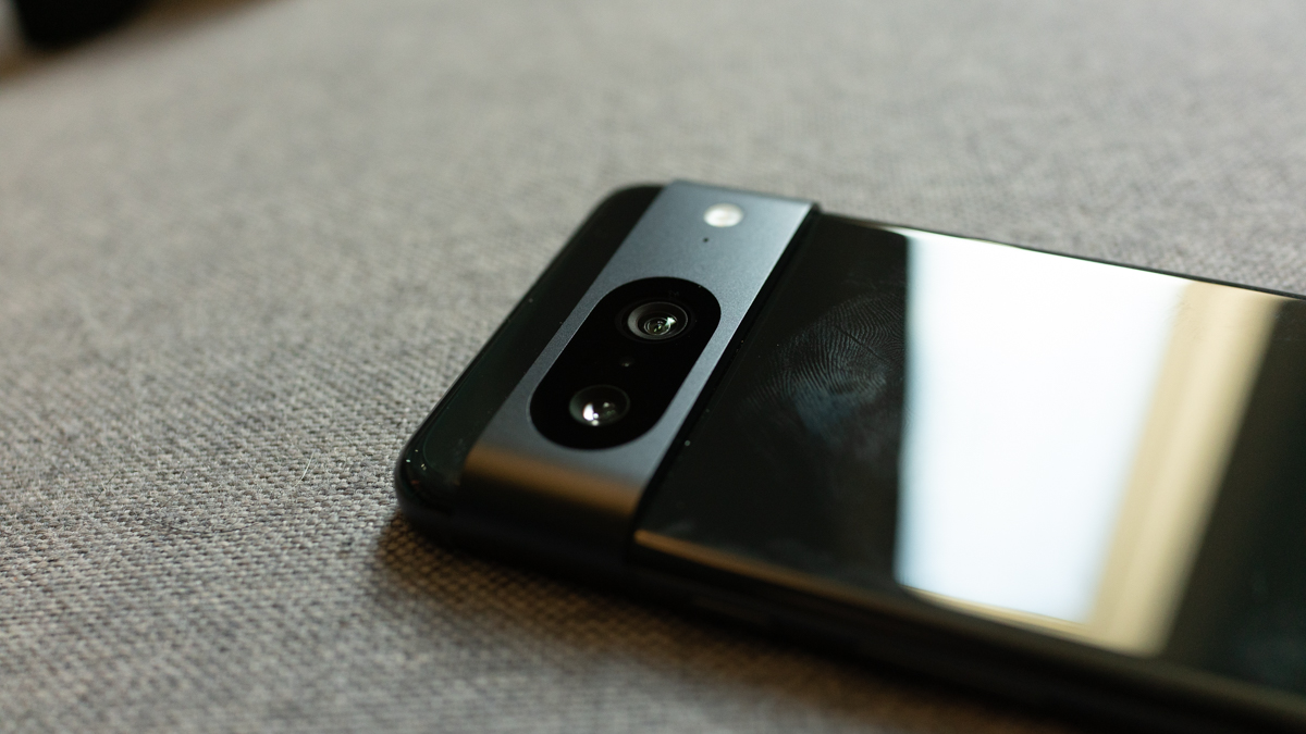 Google Pixel 8 on a fabric surface, showing the back of the smartphone