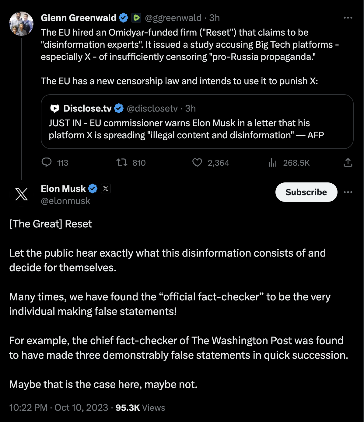 elon musk X stance on disinformation screengrab