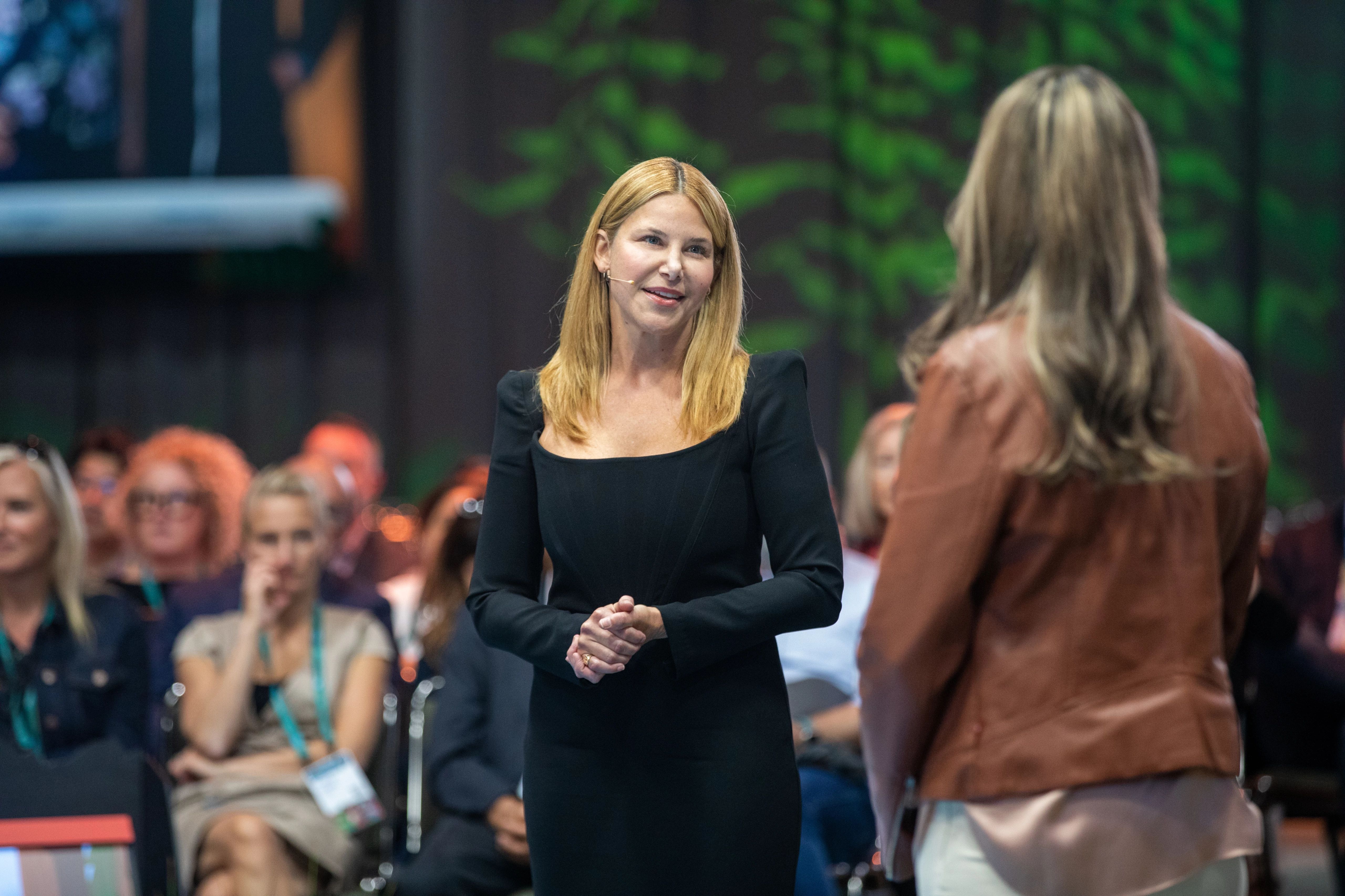 New Slack CEO Denise Dresser speaking at a Salesforce event.