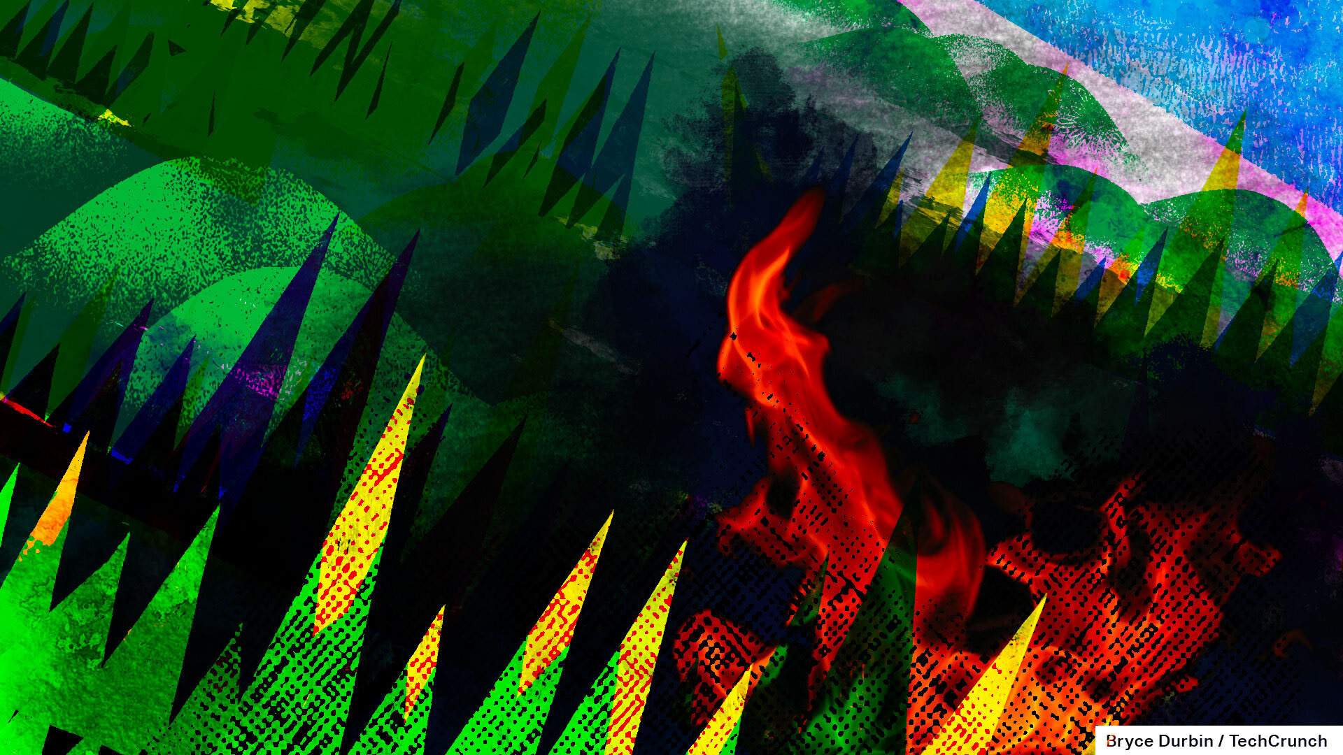 trippy forest fire artwork