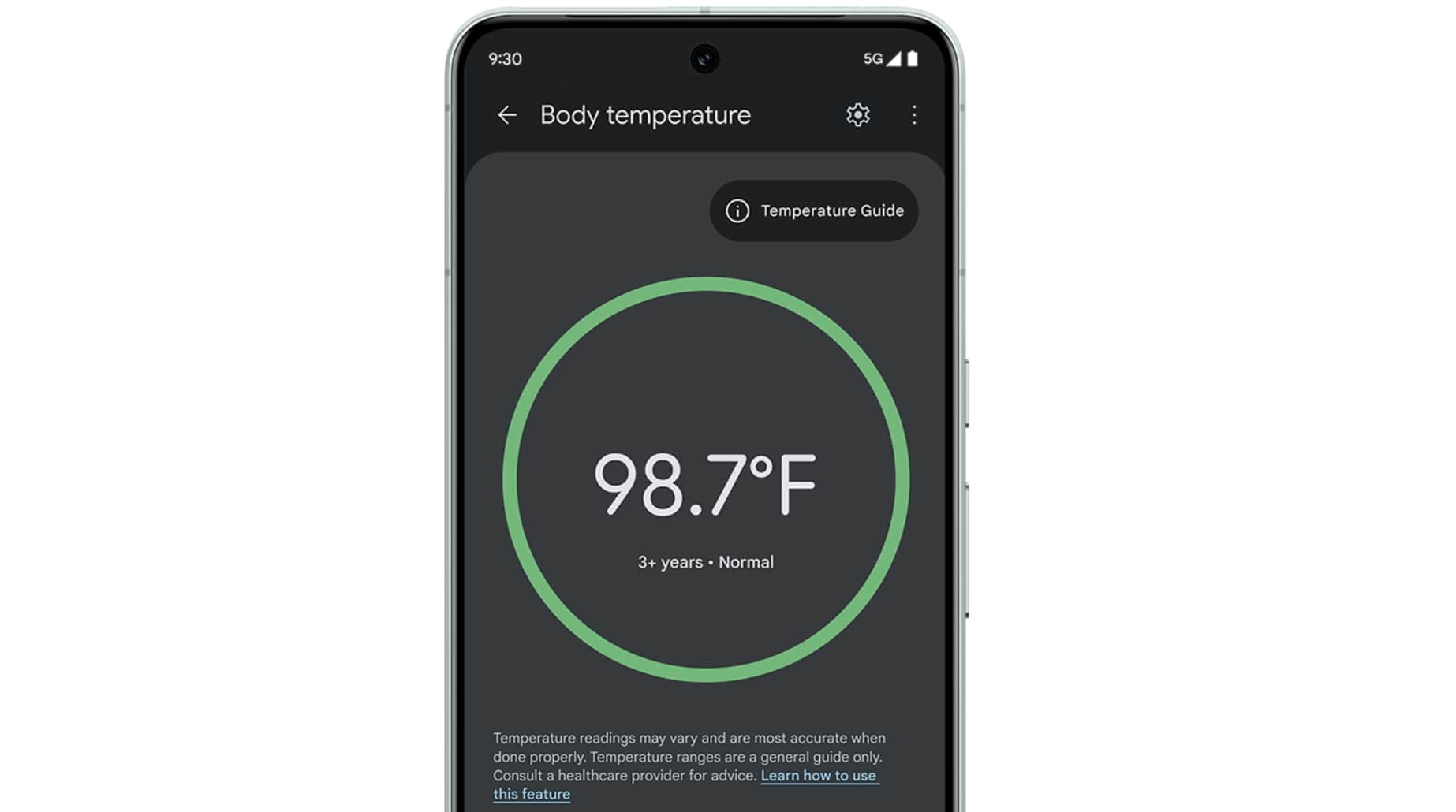 The temperature app on a Pixel 8 Pro